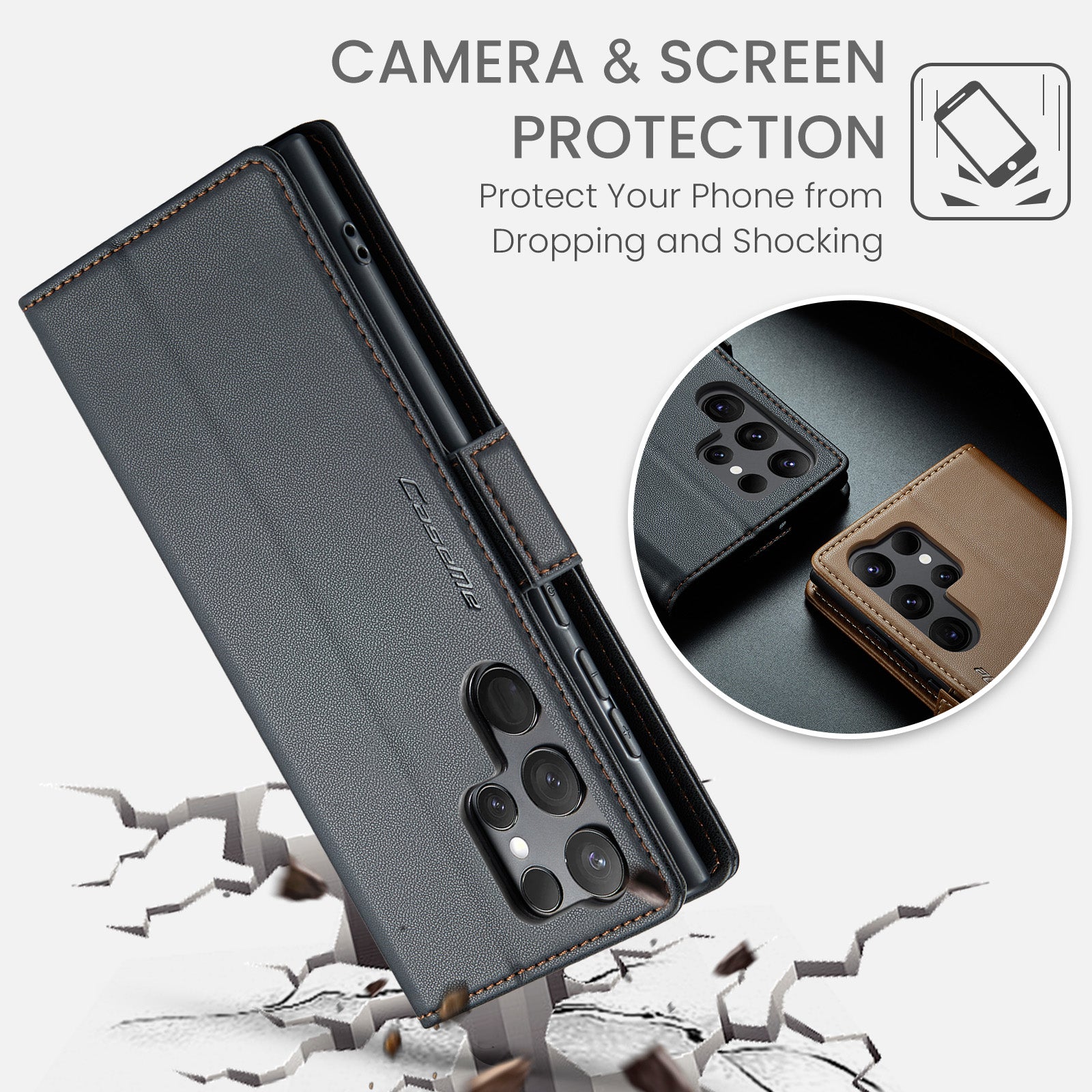 Samsung Galaxy S23 Ultra CaseMe 023 Wallet Flip Cover, RFID Protection, Card Holder