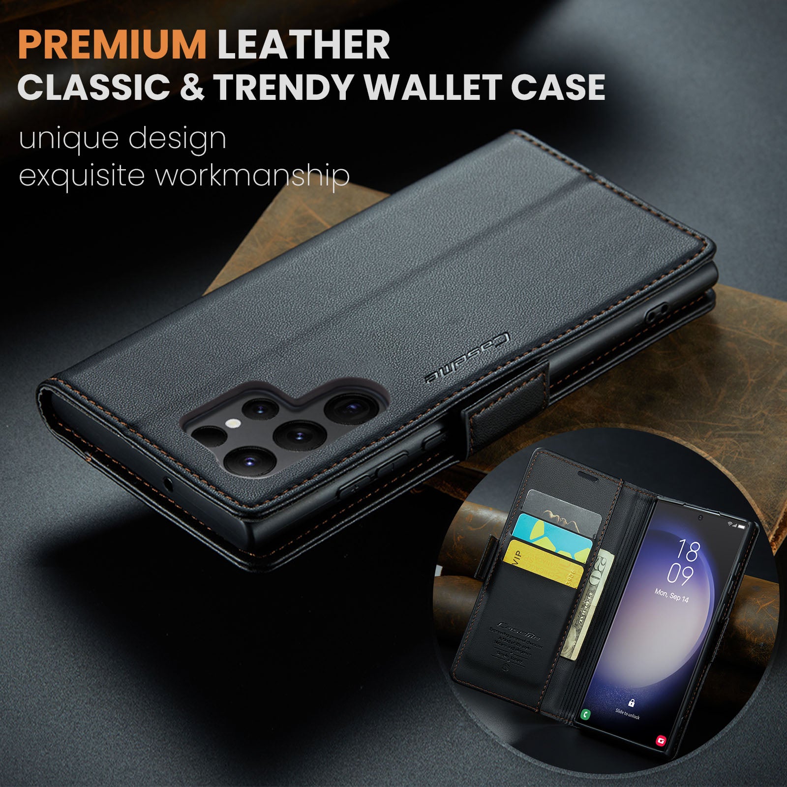 Samsung Galaxy S23 Ultra CaseMe 023 Wallet Flip Cover, RFID Protection, Card Holder