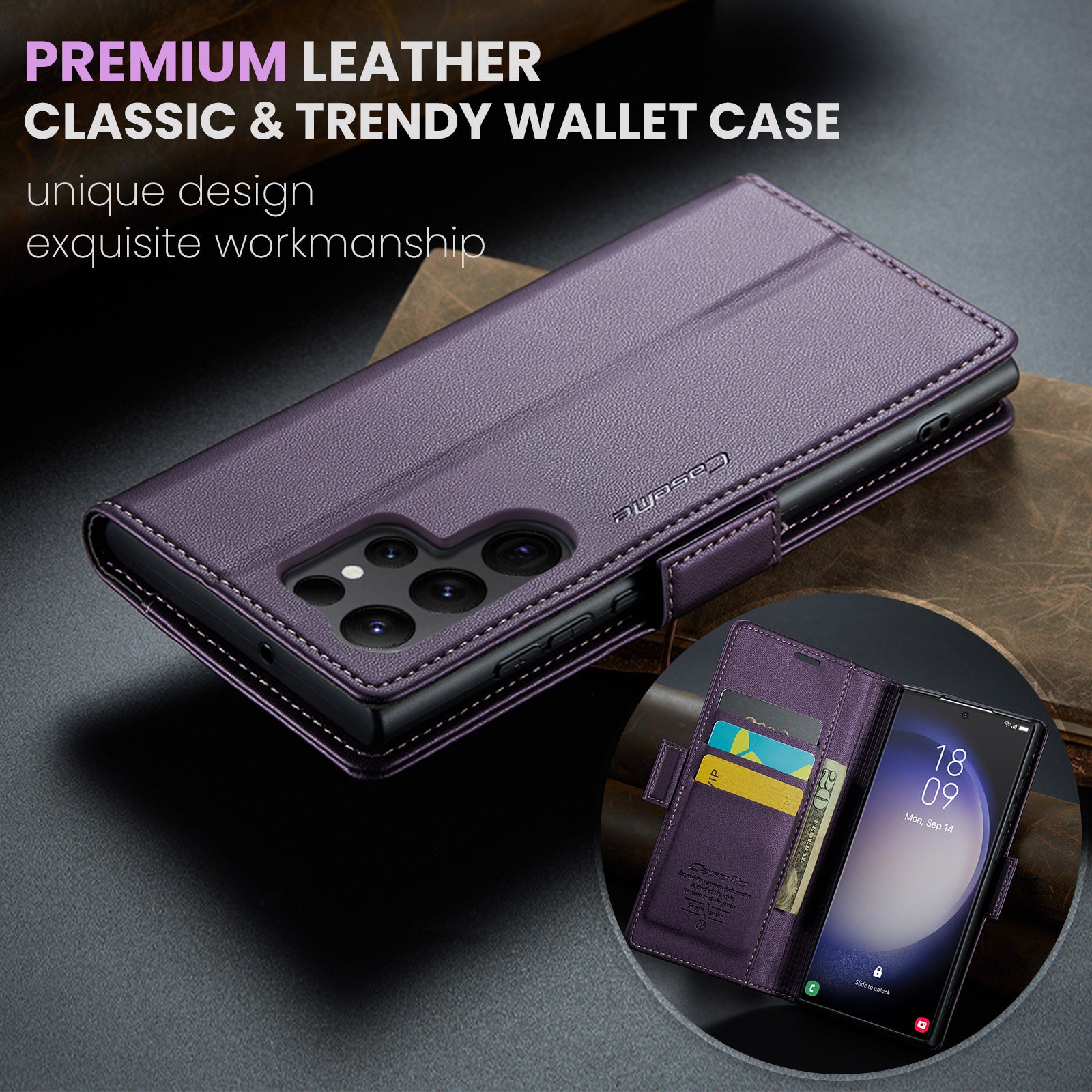 Samsung Galaxy S23 Ultra CaseMe 023 Wallet Flip Cover, RFID Protection, Card Holder
