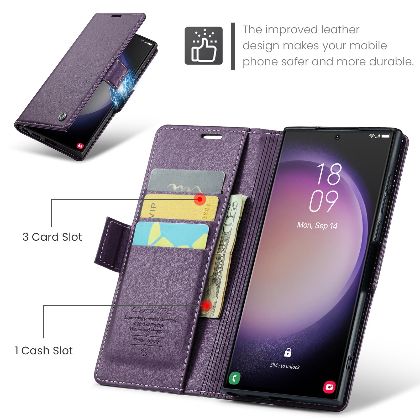 Samsung Galaxy S23 Ultra CaseMe 023 Wallet Flip Cover, RFID Protection, Card Holder
