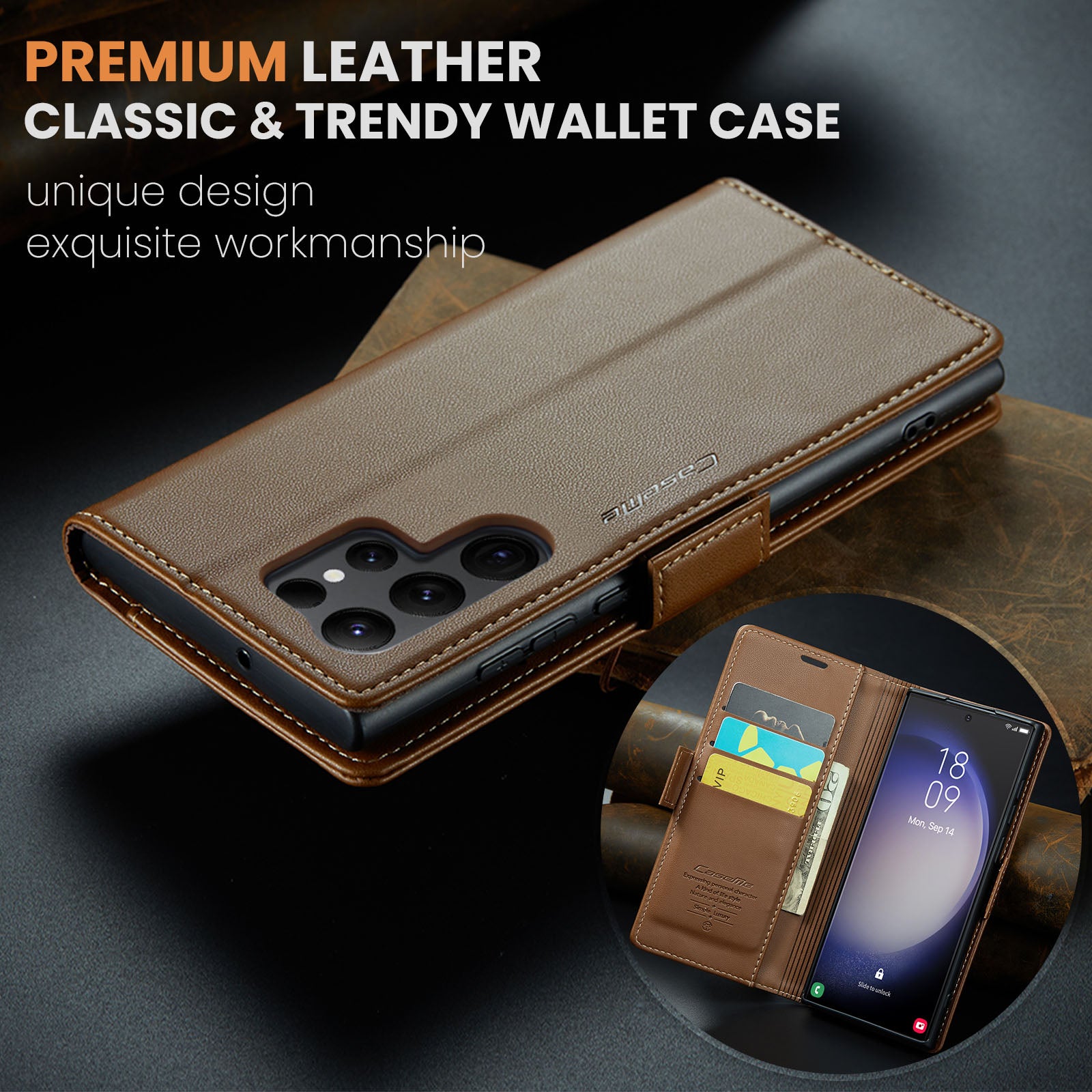 Samsung Galaxy S23 Ultra CaseMe 023 Wallet Flip Cover, RFID Protection, Card Holder