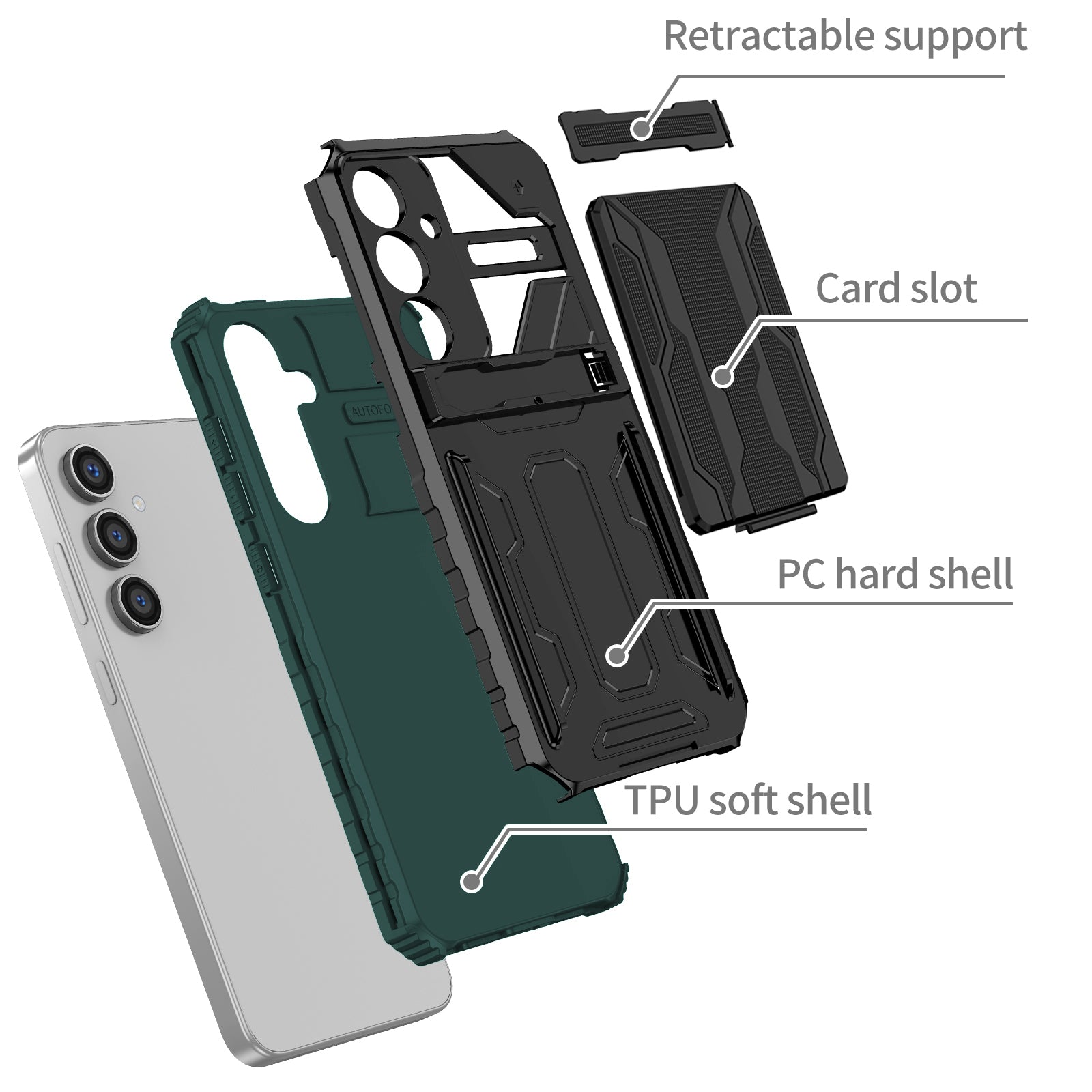 Samsung S24FE Heavy Duty Kickstand Card Holder Case Shockproof Teal