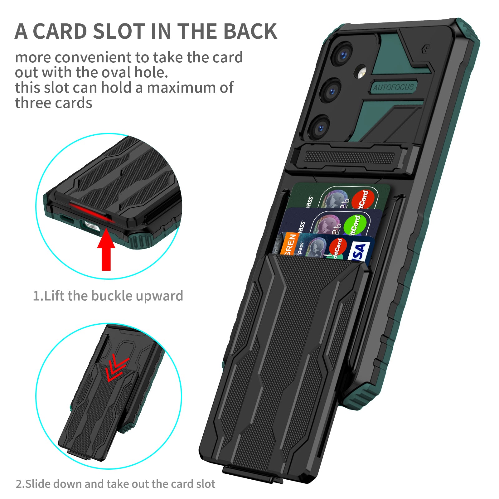Samsung S25Plus Heavy Duty Kickstand Card Holder Case Shockproof Teal