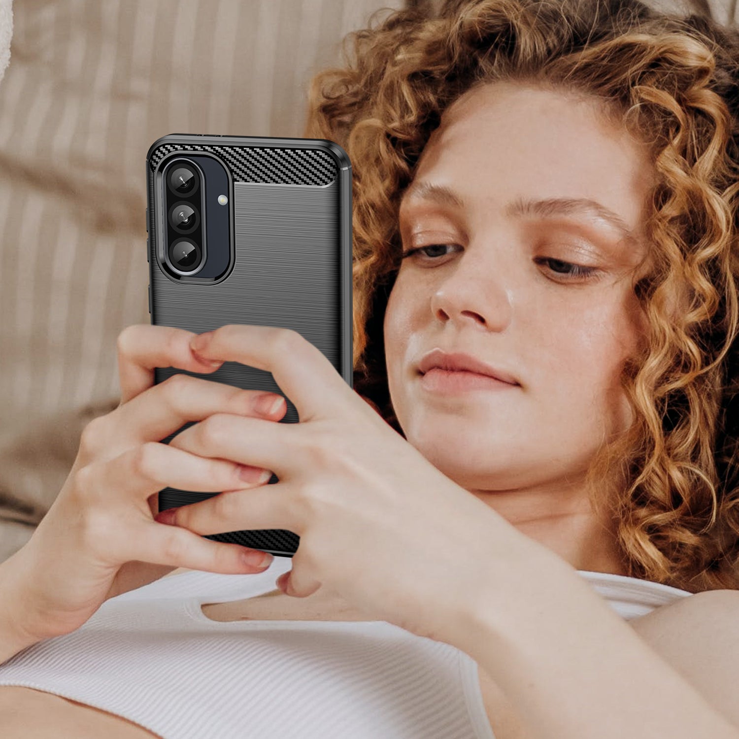 Samsung A56 5G Carbon Fibre TPU Case Slim Shockproof Cover Black