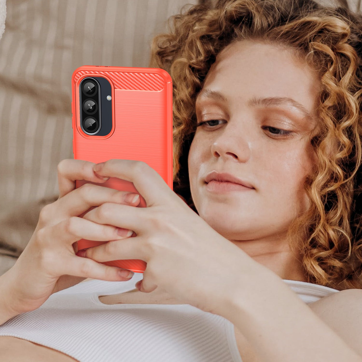 Samsung A56 5G Carbon Fibre TPU Case Slim Shockproof Cover Red