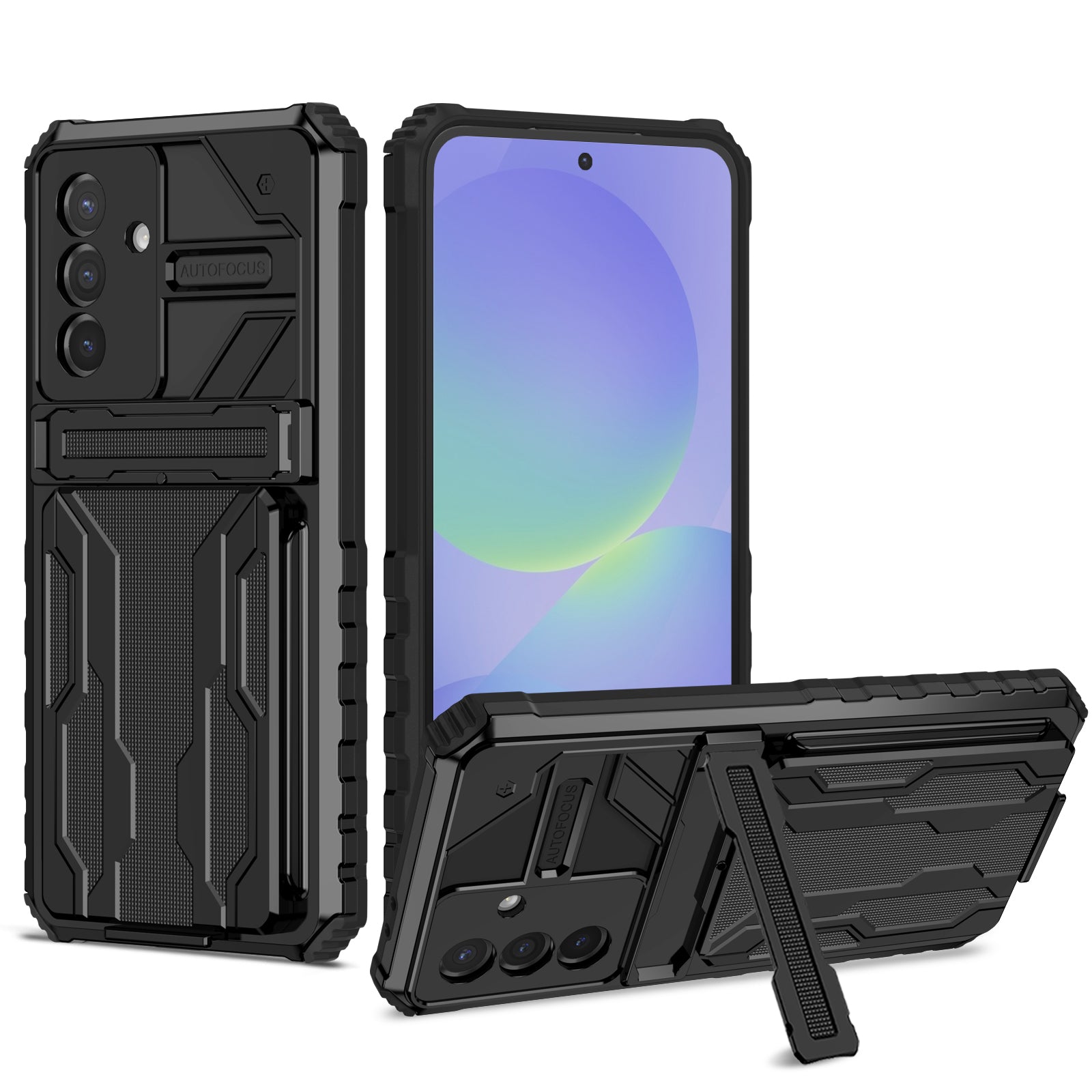 Samsung A56 5G Heavy Duty Kickstand Card Holder Case Shockproof Black