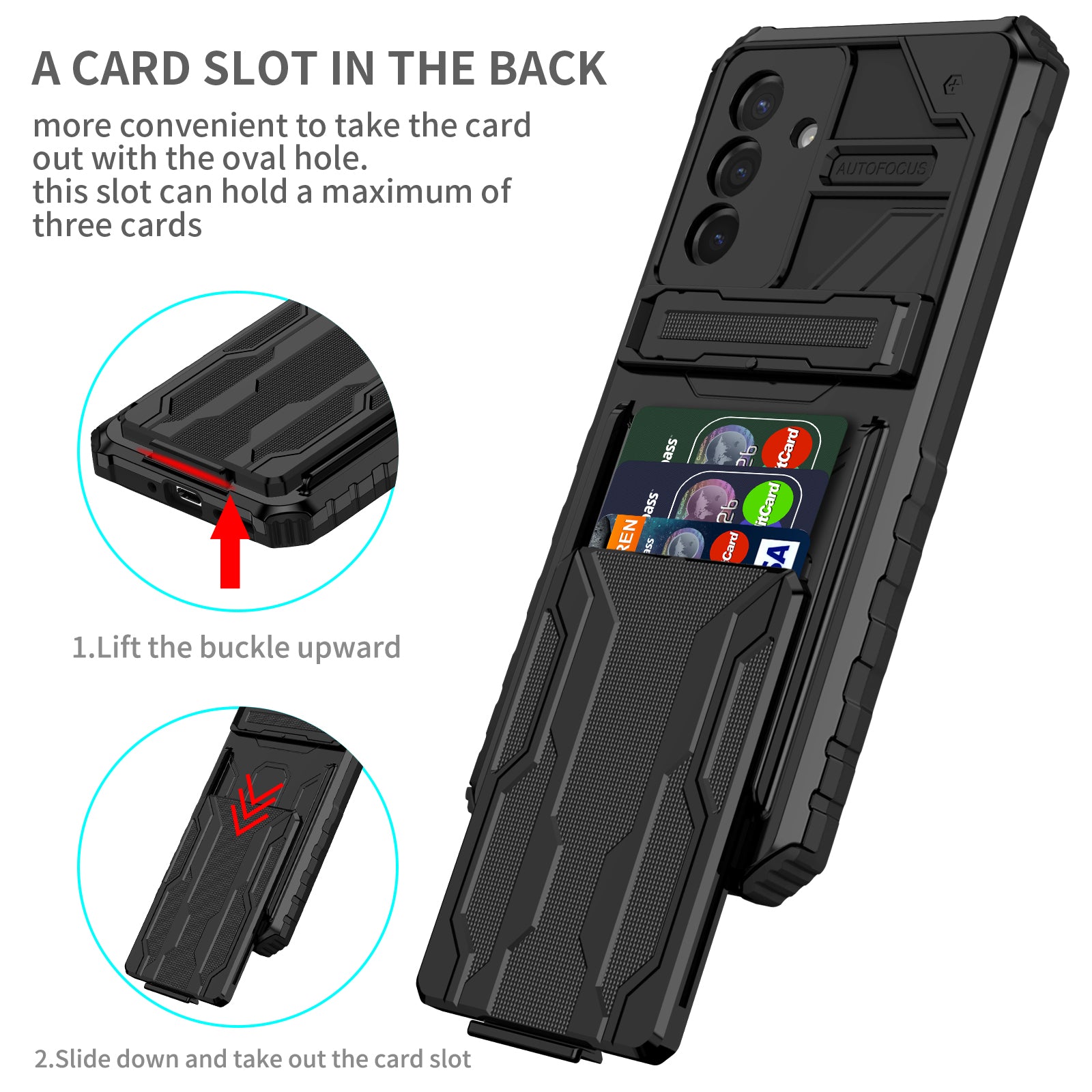 Samsung A56 5G Heavy Duty Kickstand Card Holder Case Shockproof Black