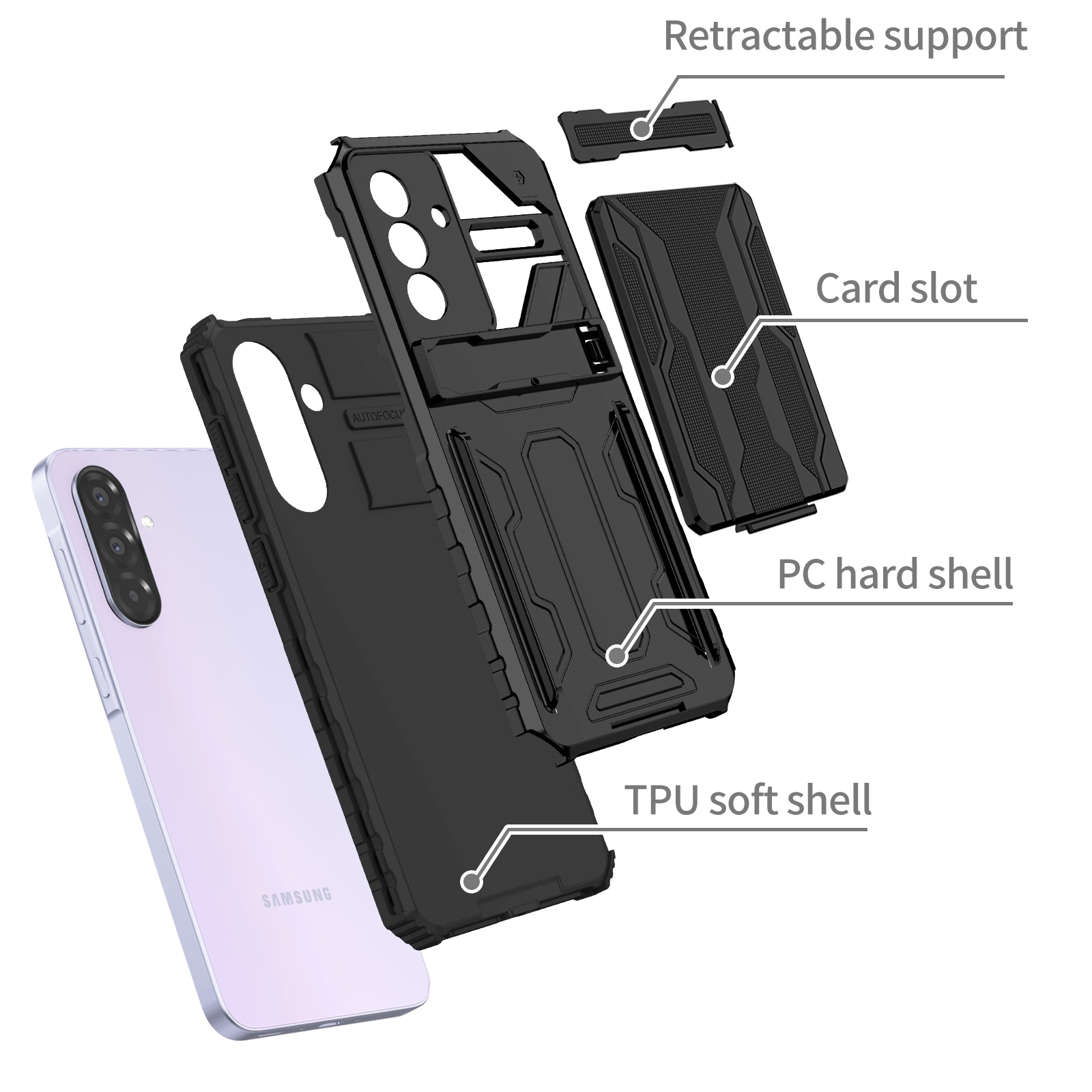 Samsung A56 5G Heavy Duty Kickstand Card Holder Case Shockproof Black