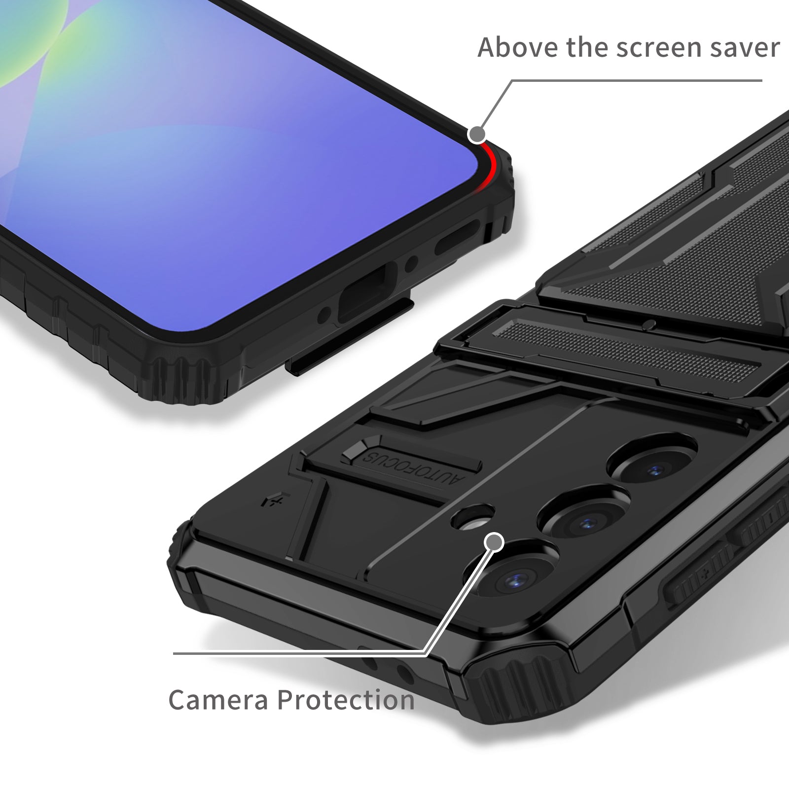 Samsung A56 5G Heavy Duty Kickstand Card Holder Case Shockproof Black