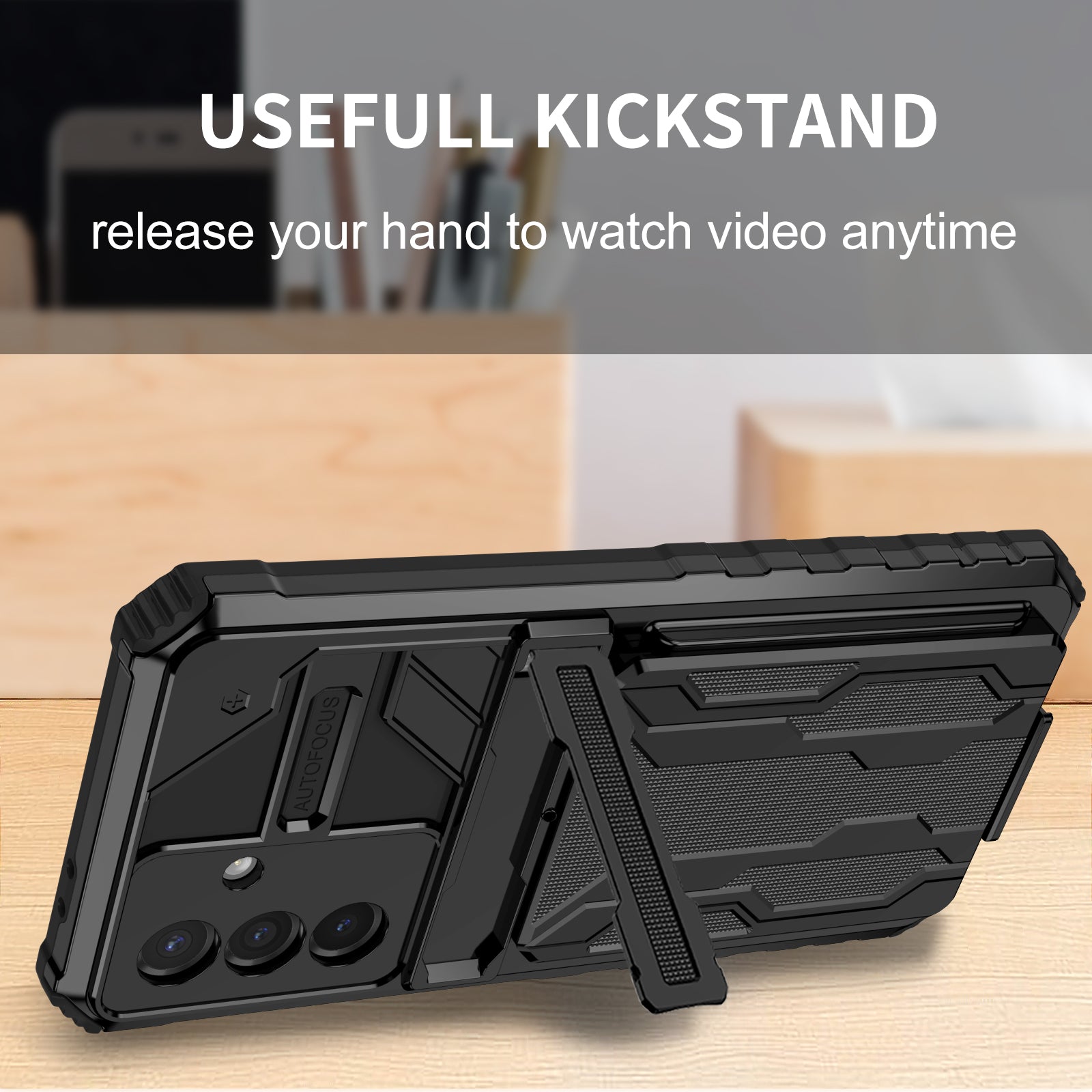 Samsung A56 5G Heavy Duty Kickstand Card Holder Case Shockproof Black
