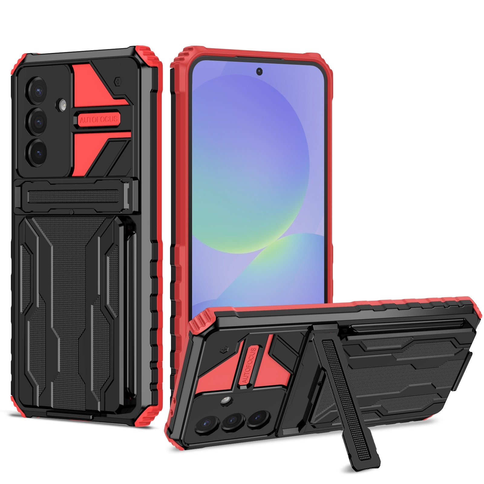 Samsung A36 5G Heavy Duty Kickstand Card Holder Case Shockproof Red