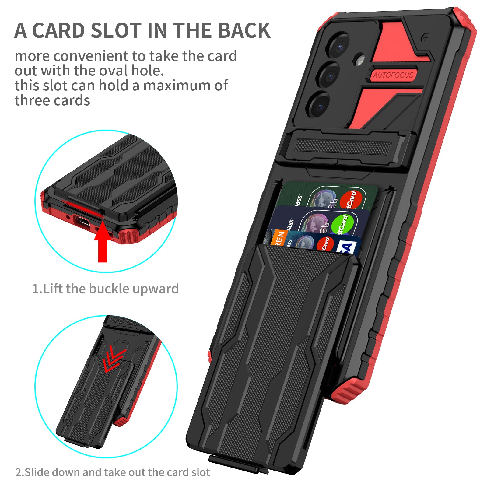 Samsung A56 5G Heavy Duty Kickstand Card Holder Case Shockproof Red