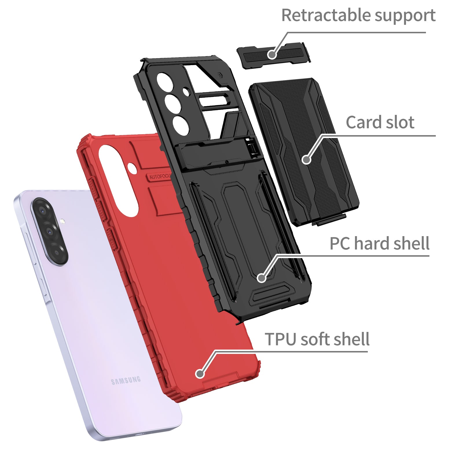 Samsung A56 5G Heavy Duty Kickstand Card Holder Case Shockproof Red