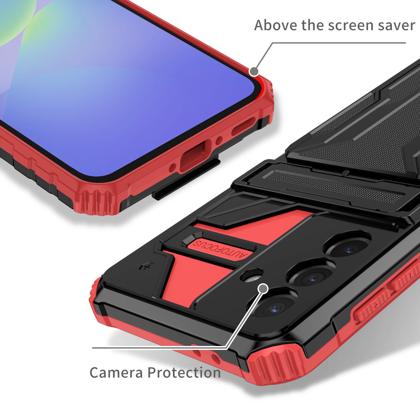 Samsung A56 5G Heavy Duty Kickstand Card Holder Case Shockproof Red