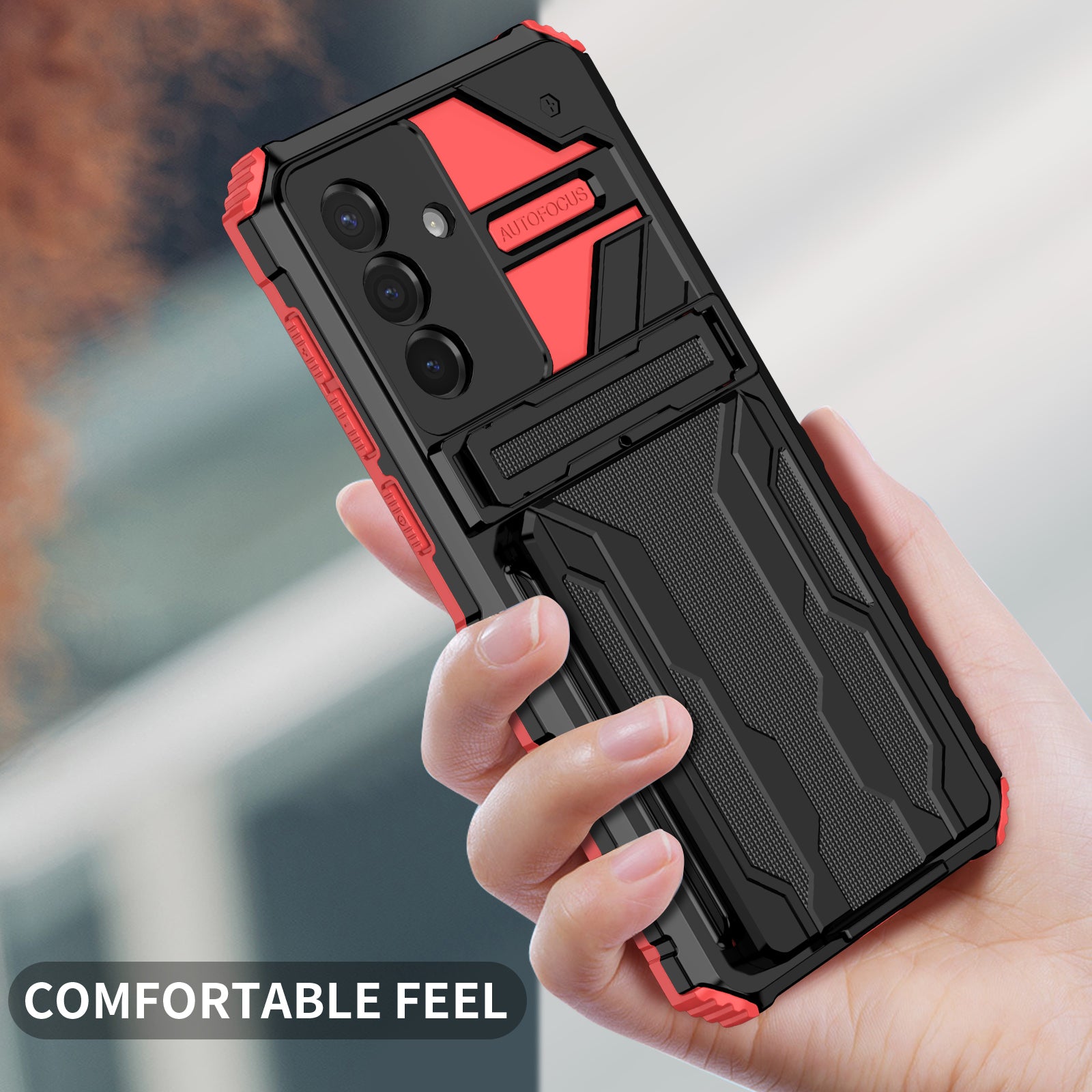 Samsung A56 5G Heavy Duty Kickstand Card Holder Case Shockproof Red