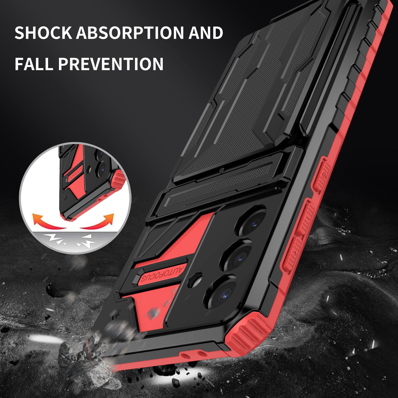 Samsung A56 5G Heavy Duty Kickstand Card Holder Case Shockproof Red