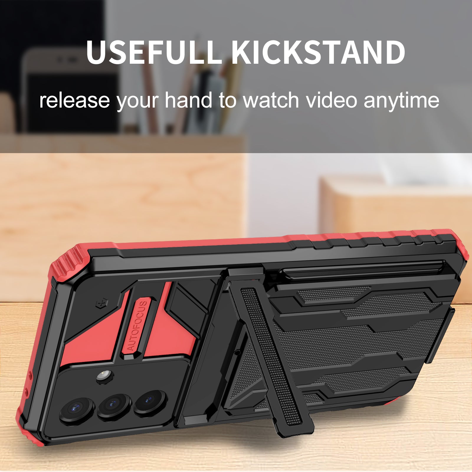 Samsung A56 5G Heavy Duty Kickstand Card Holder Case Shockproof Red