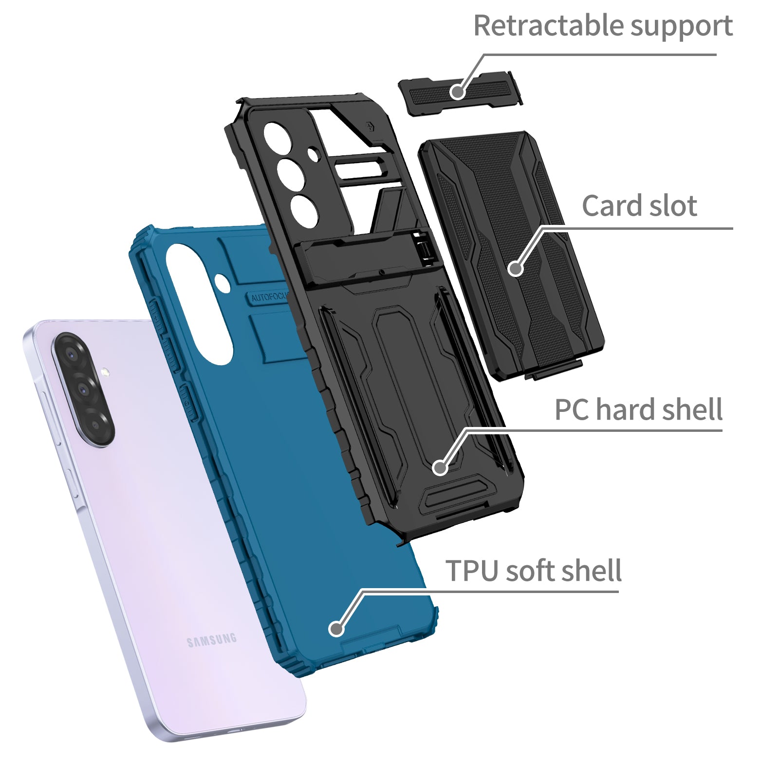 Samsung A56 5G Heavy Duty Kickstand Card Holder Case Shockproof Navy