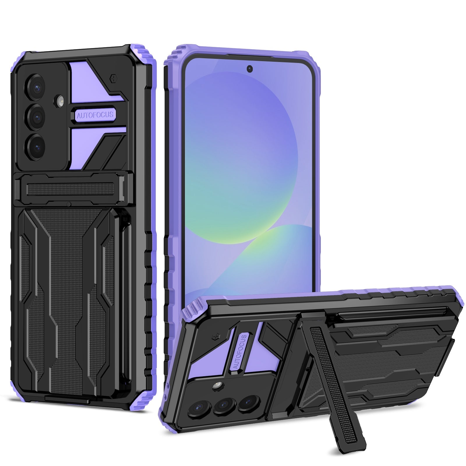 Samsung A36 5G Heavy Duty Kickstand Card Holder Case Shockproof Purple