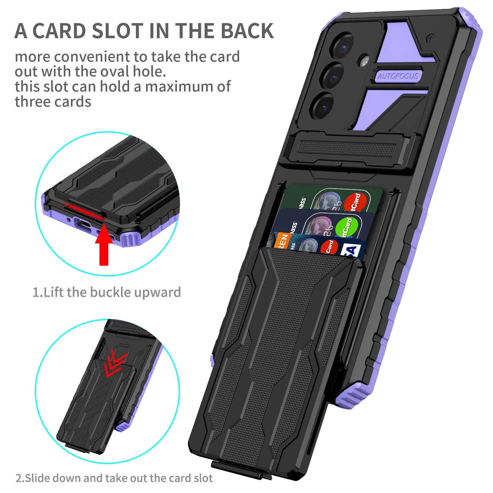 Samsung A56 5G Heavy Duty Kickstand Card Holder Case Shockproof Purple