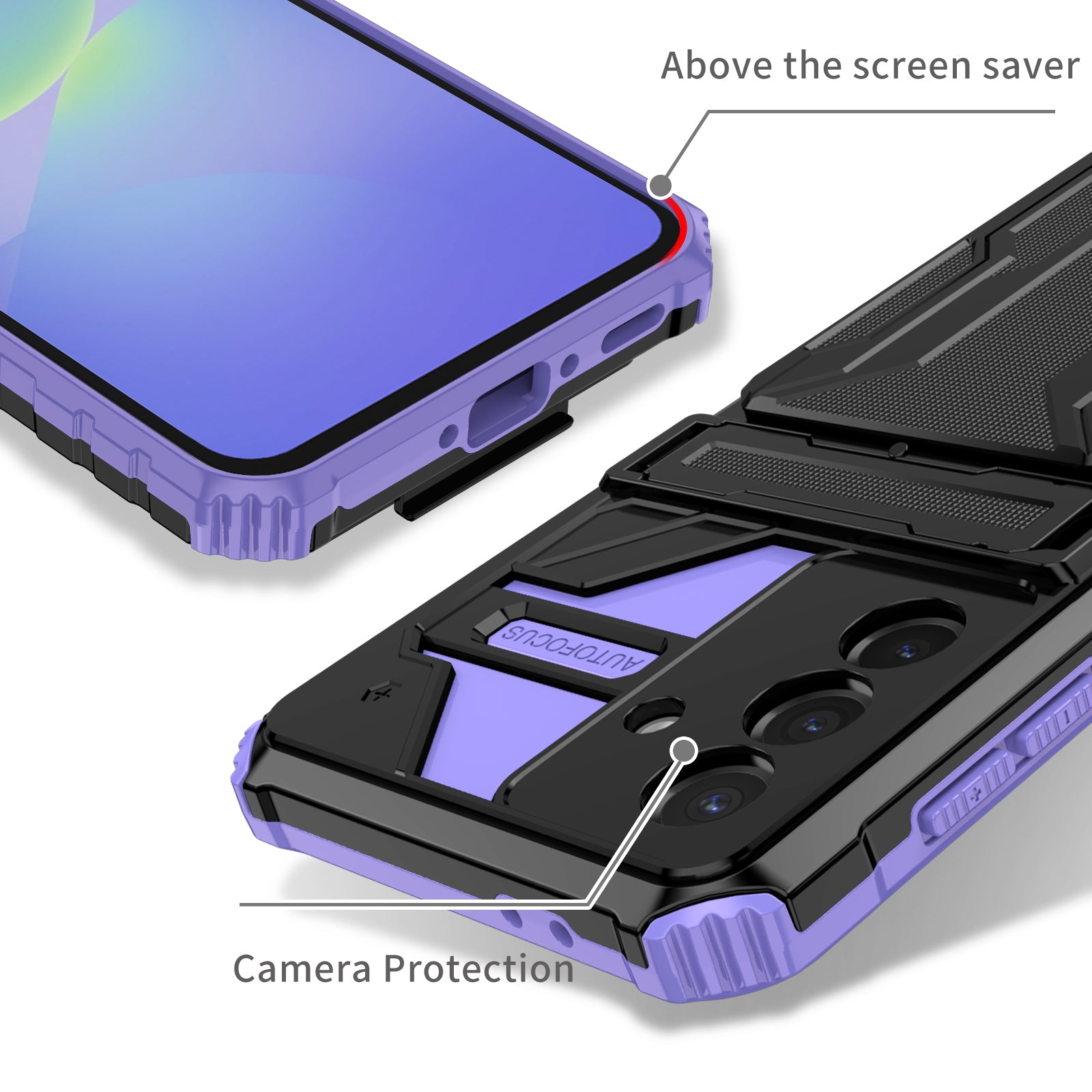 Samsung A56 5G Heavy Duty Kickstand Card Holder Case Shockproof Purple