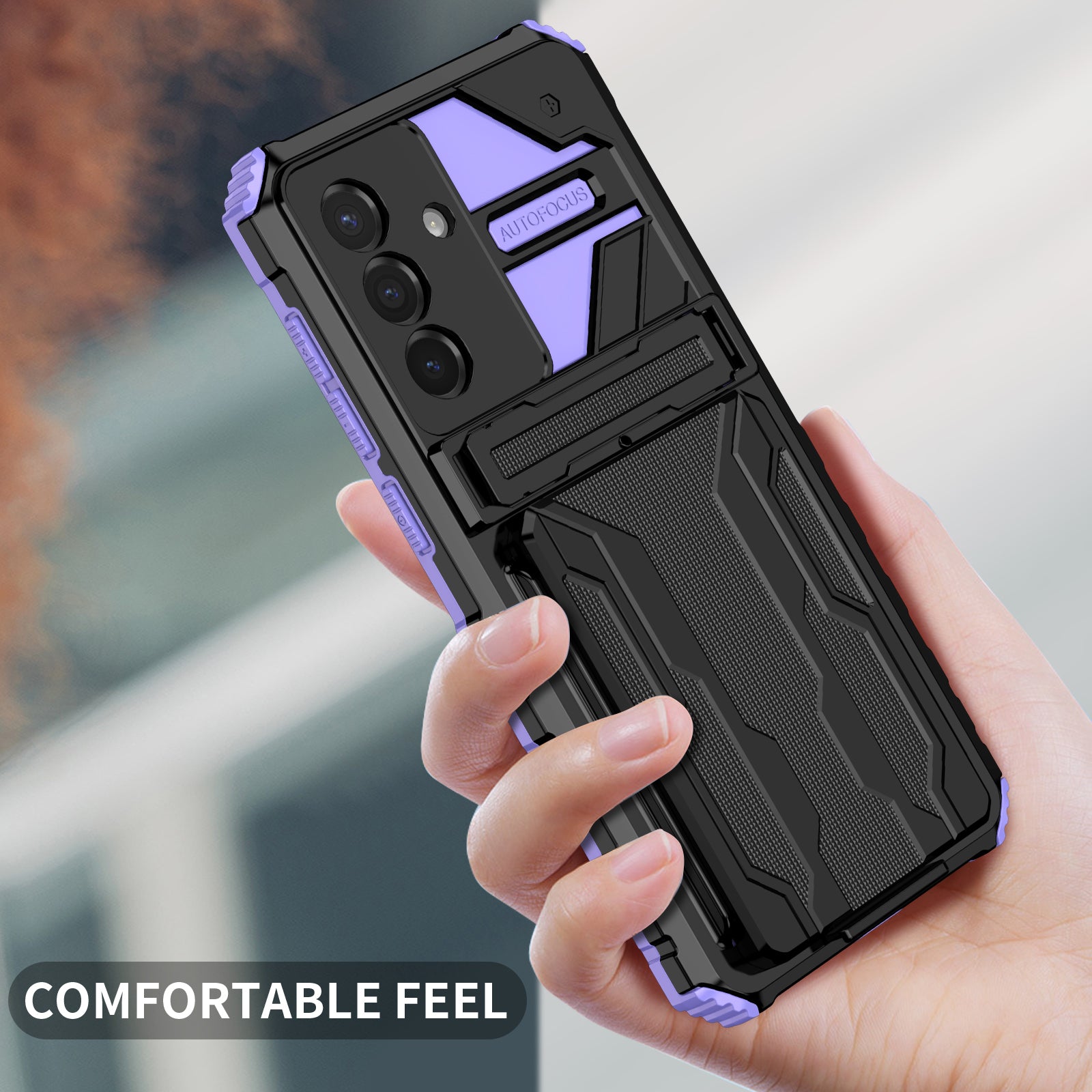 Samsung A56 5G Heavy Duty Kickstand Card Holder Case Shockproof Purple