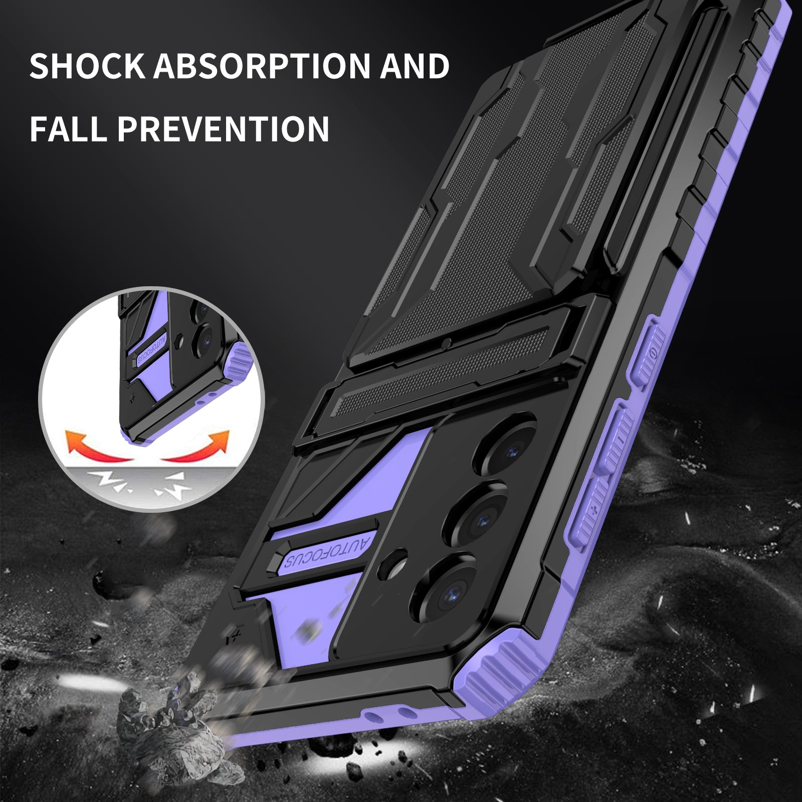 Samsung A56 5G Heavy Duty Kickstand Card Holder Case Shockproof Purple