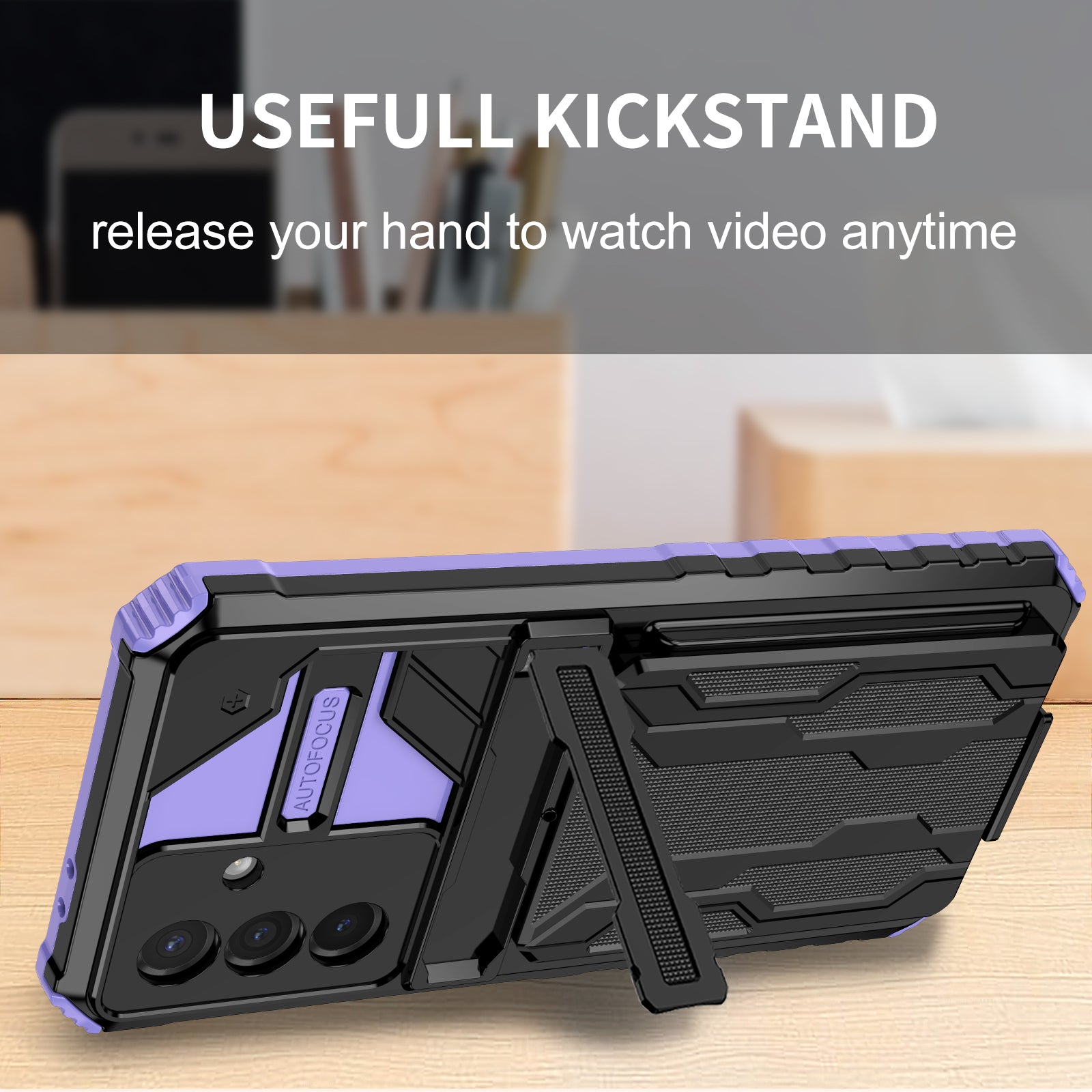 Samsung A56 5G Heavy Duty Kickstand Card Holder Case Shockproof Purple