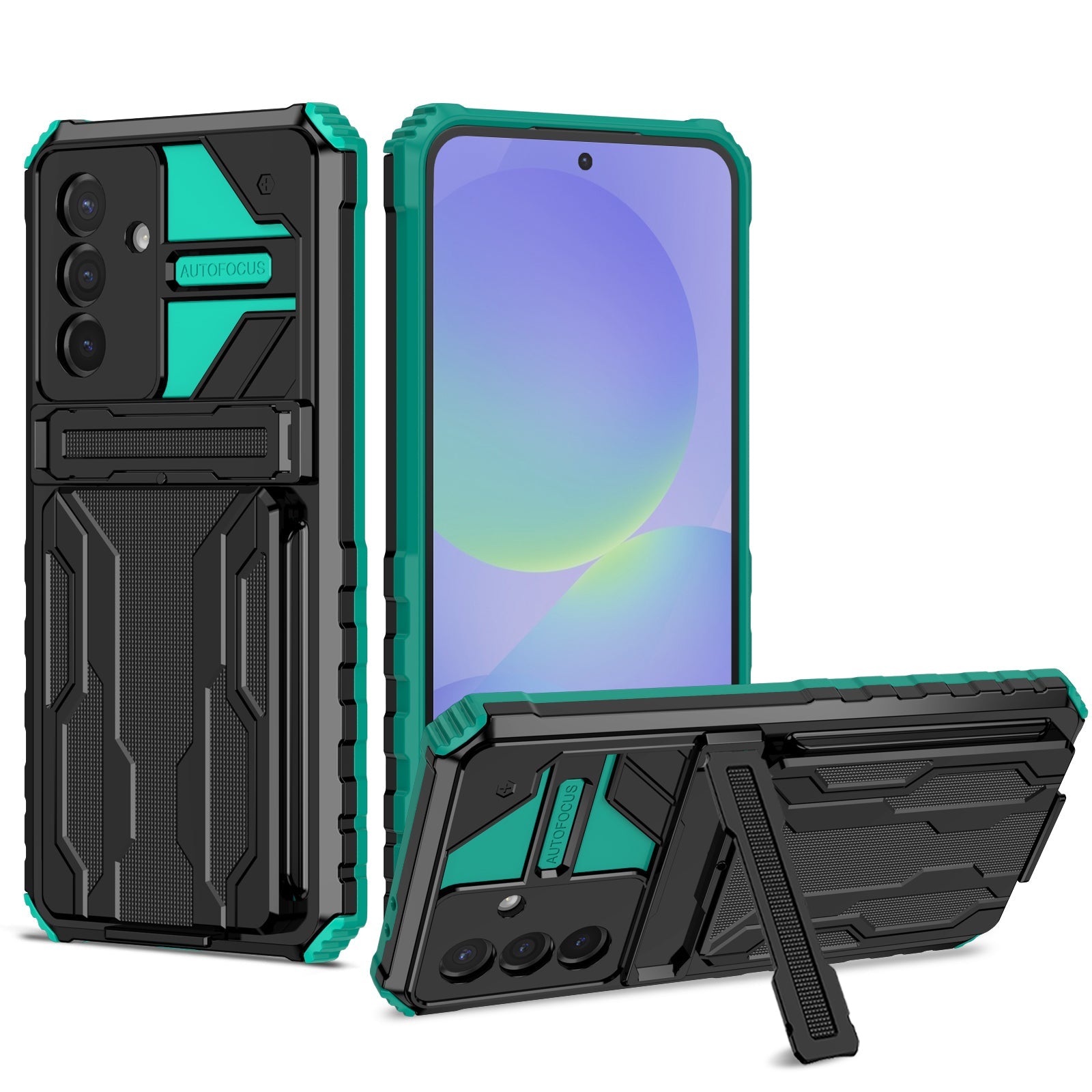 Samsung A36 5G Heavy Duty Kickstand Card Holder Case Shockproof Teal