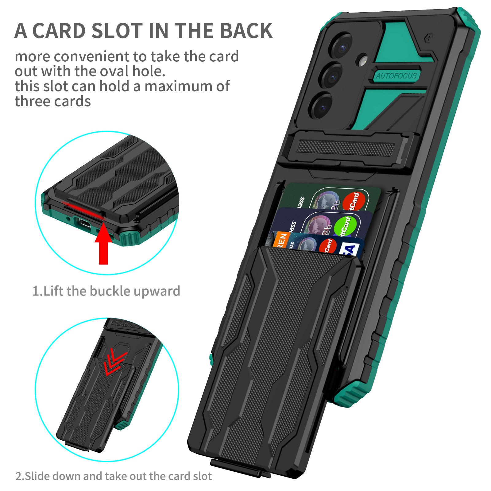 Samsung A56 5G Heavy Duty Kickstand Card Holder Case Shockproof Teal