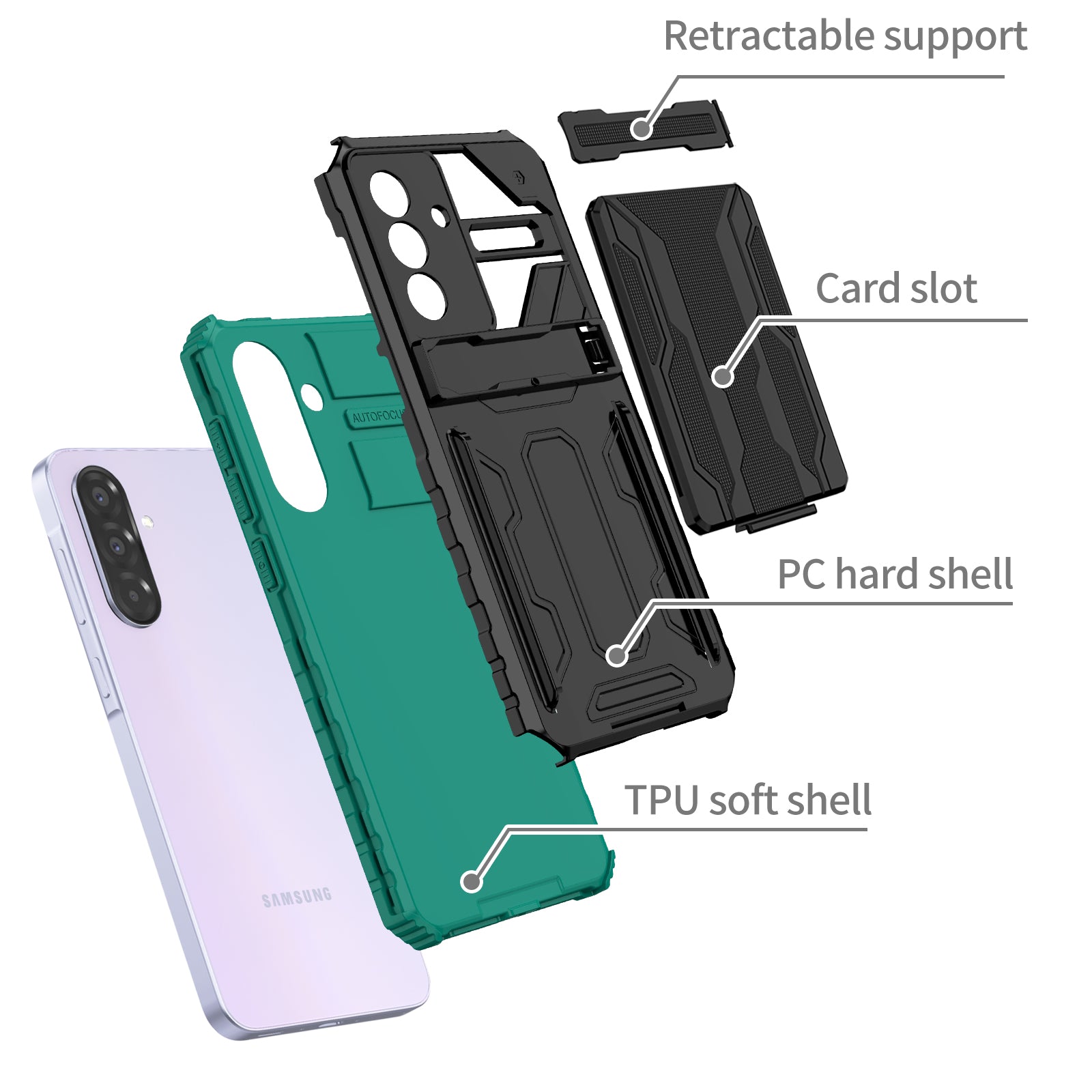 Samsung A56 5G Heavy Duty Kickstand Card Holder Case Shockproof Teal