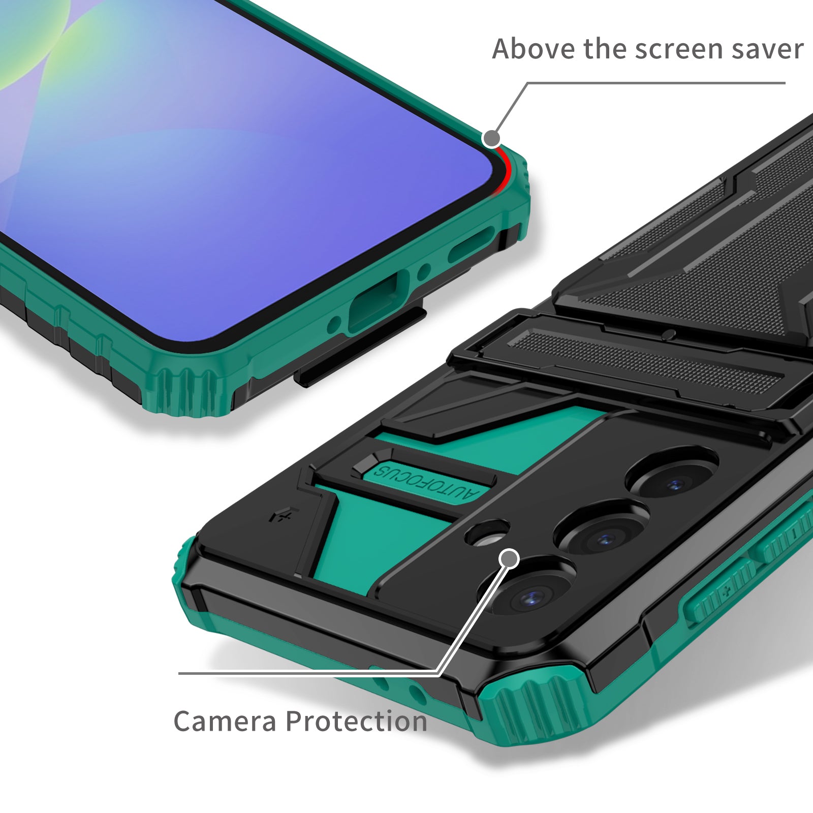 Samsung A56 5G Heavy Duty Kickstand Card Holder Case Shockproof Teal