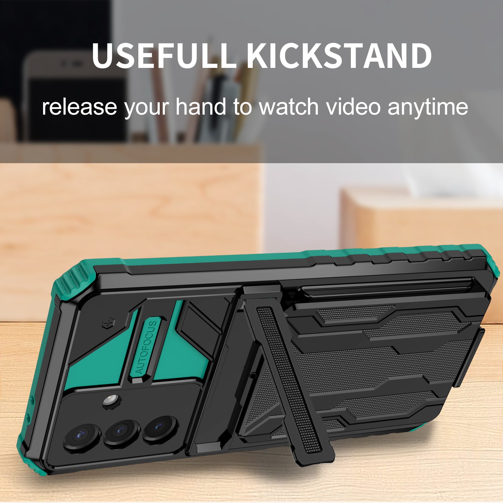 Samsung A56 5G Heavy Duty Kickstand Card Holder Case Shockproof Teal