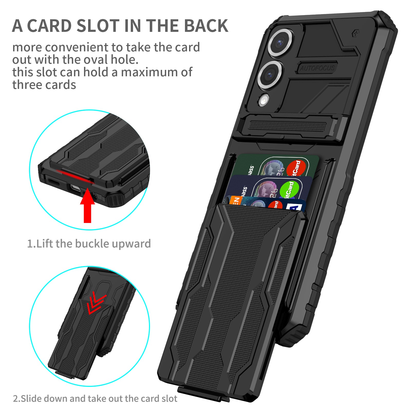 Samsung S25Edge Heavy Duty Kickstand Card Holder Case Shockproof Black