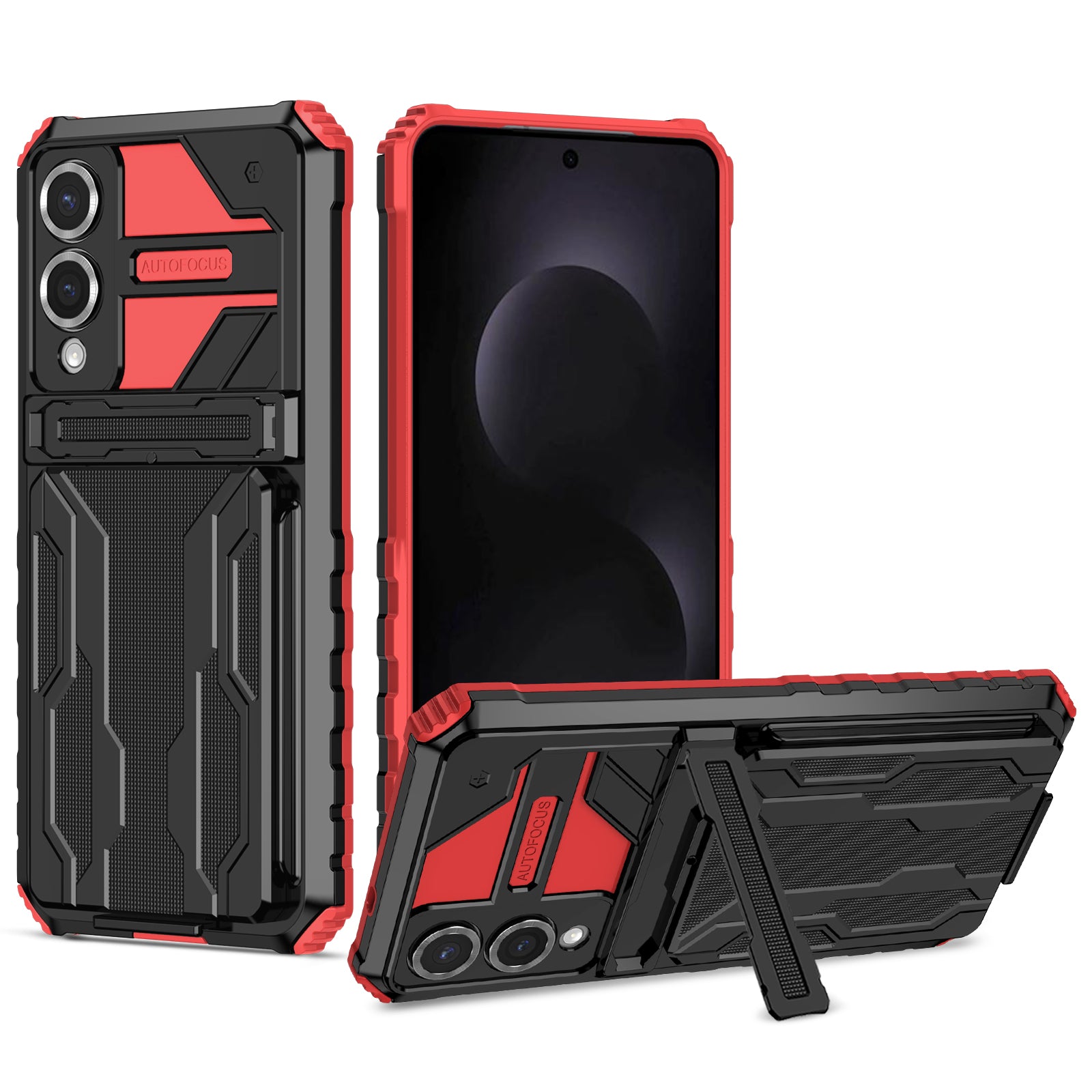 Samsung S25Edge Heavy Duty Kickstand Card Holder Case Shockproof Red