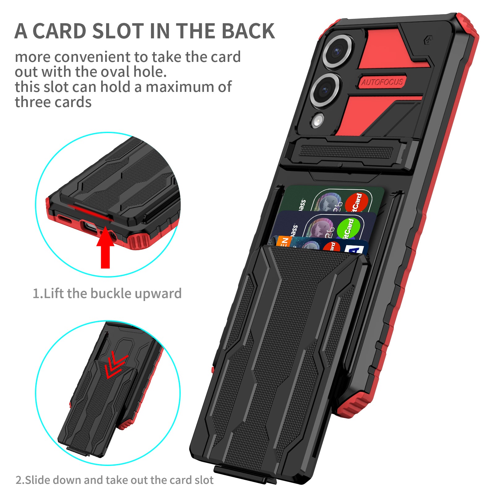 Samsung S25Edge Heavy Duty Kickstand Card Holder Case Shockproof Red