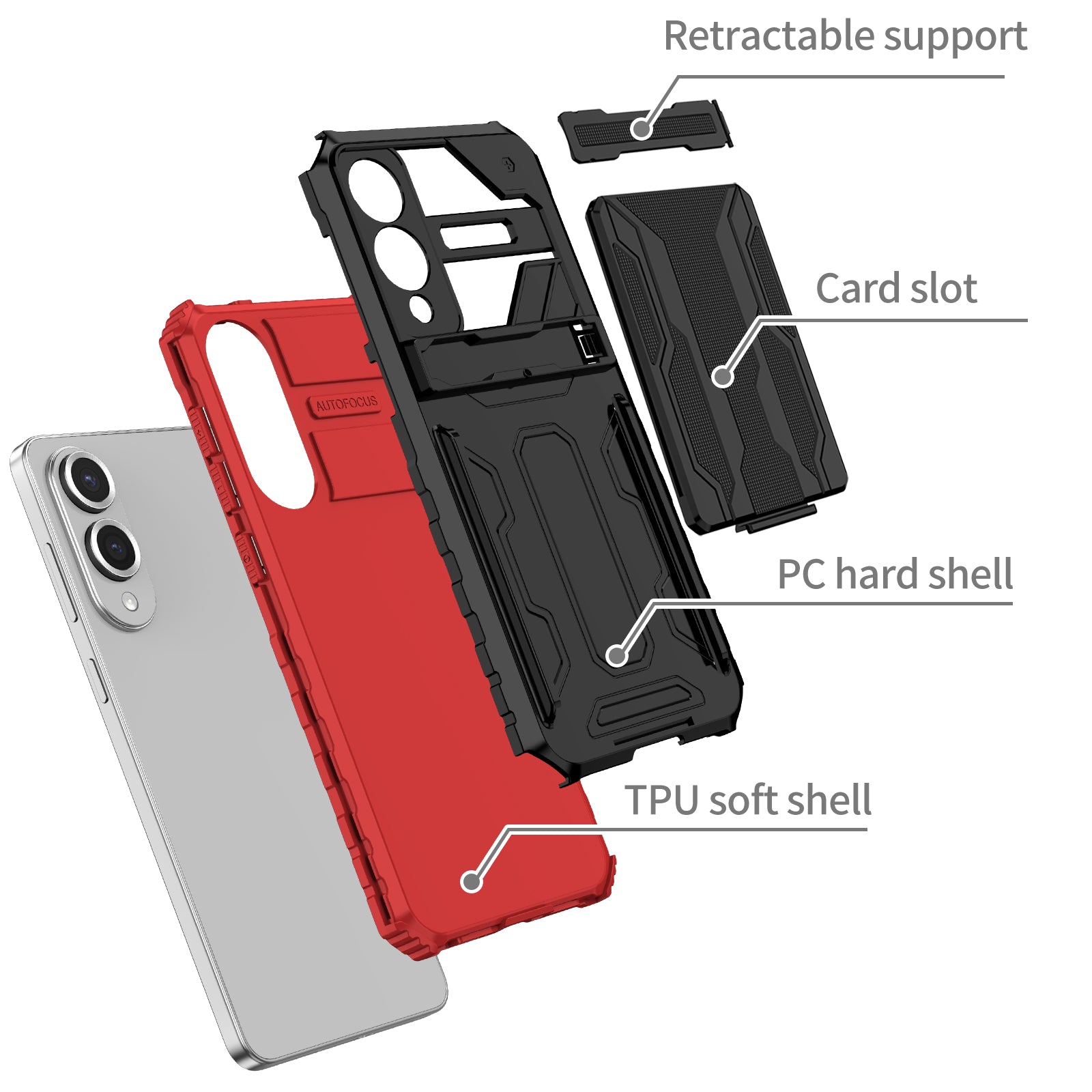 Samsung S25Edge Heavy Duty Kickstand Card Holder Case Shockproof Red