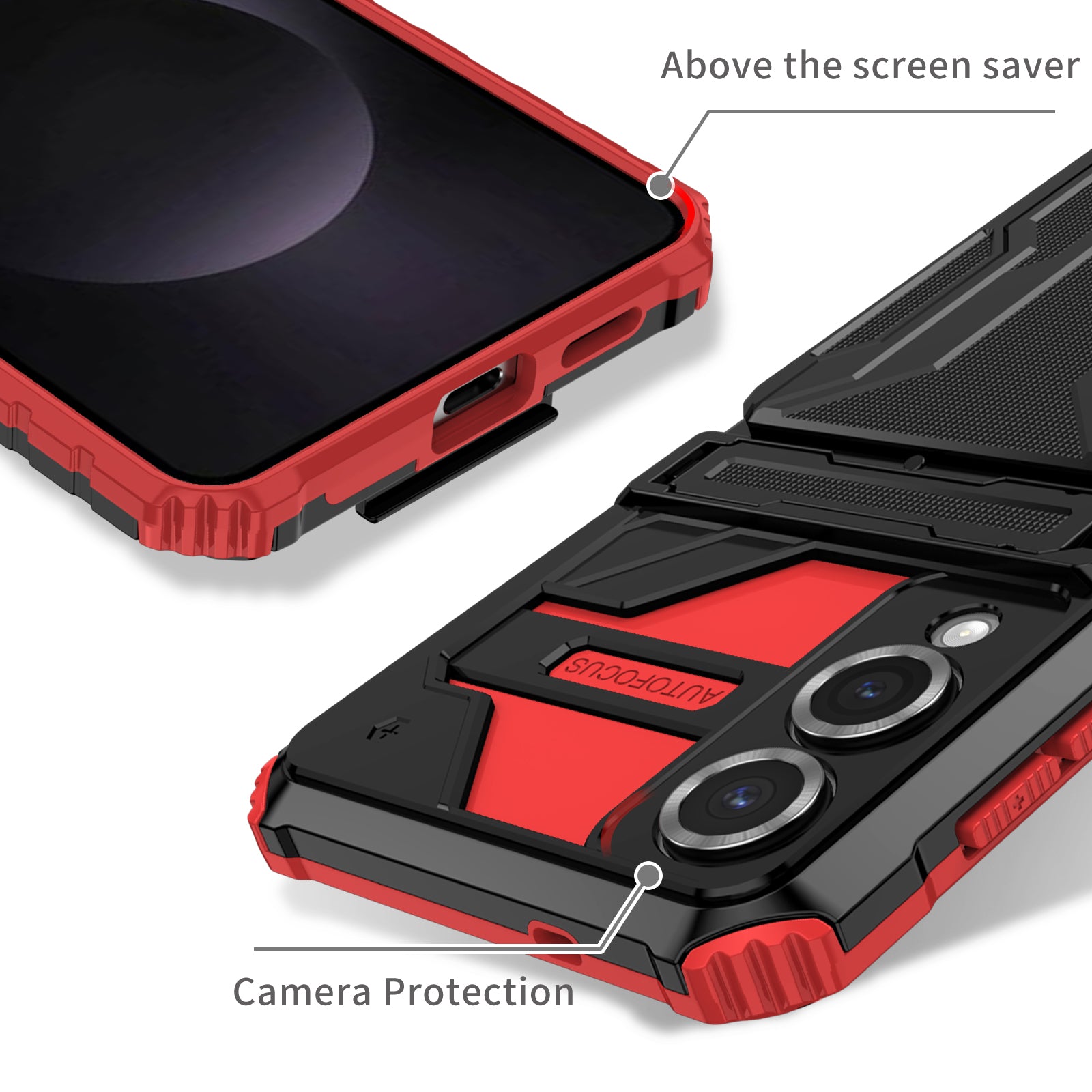 Samsung S25Edge Heavy Duty Kickstand Card Holder Case Shockproof Red