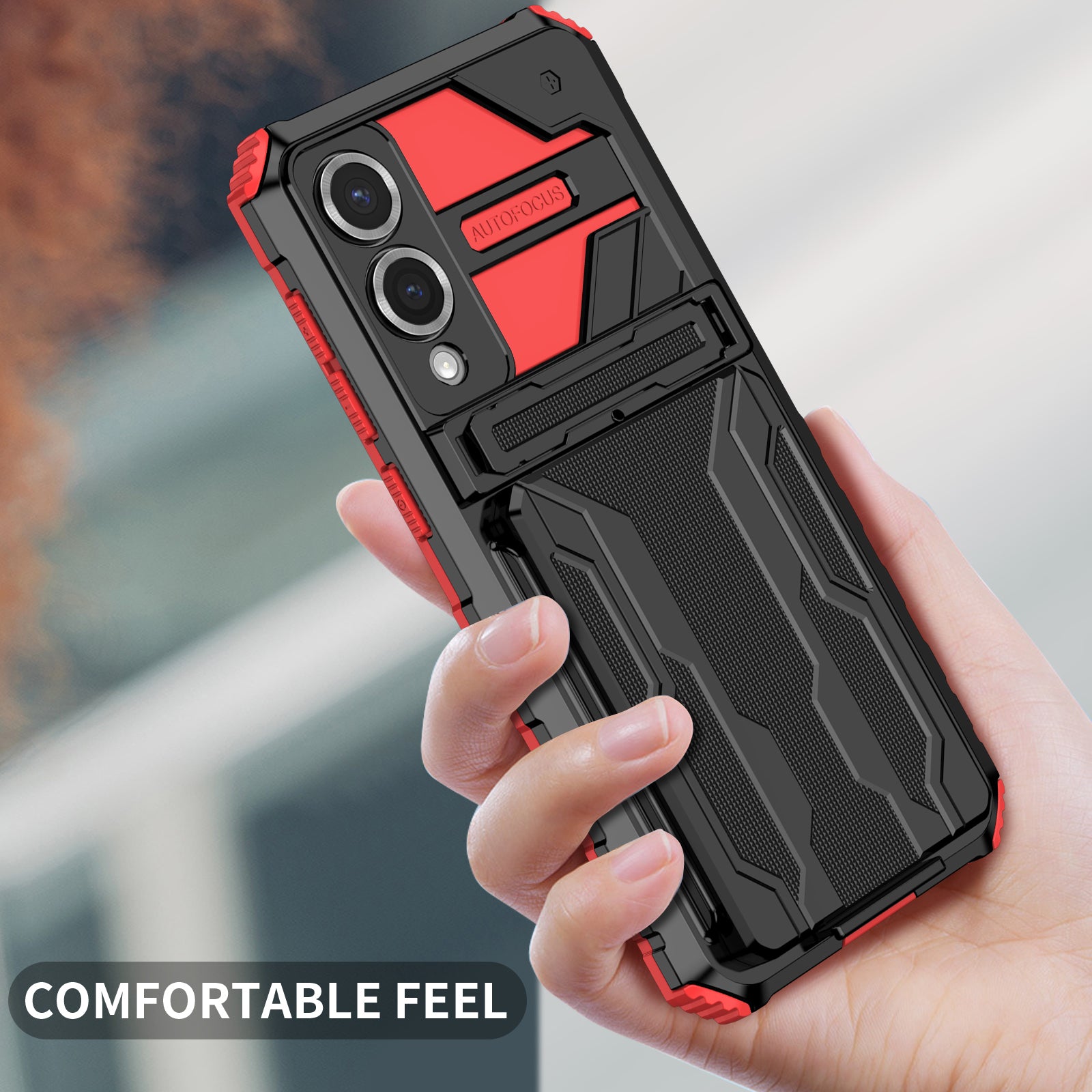 Samsung S25Edge Heavy Duty Kickstand Card Holder Case Shockproof Red