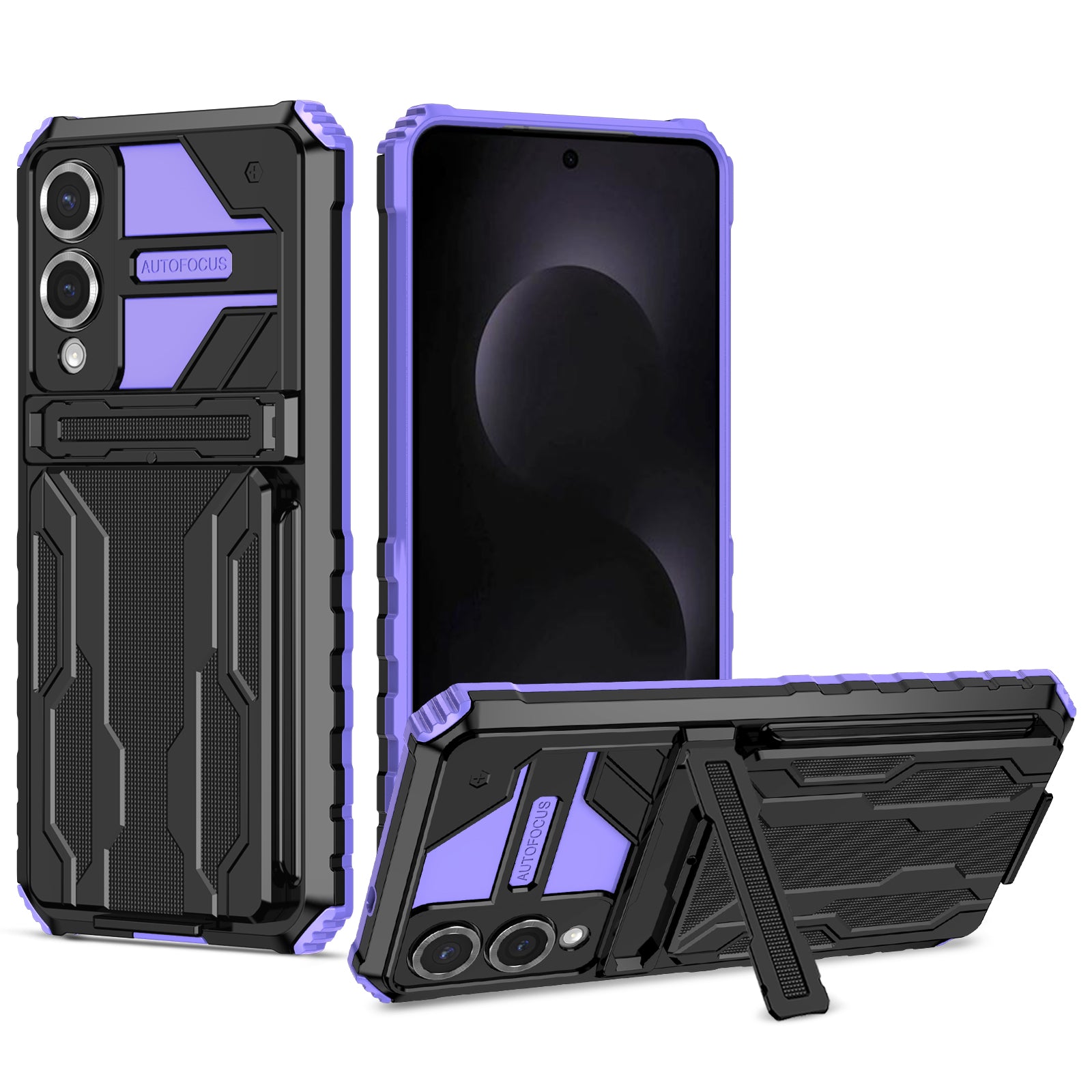 Samsung S25Edge Heavy Duty Kickstand Card Holder Case Shockproof Purple