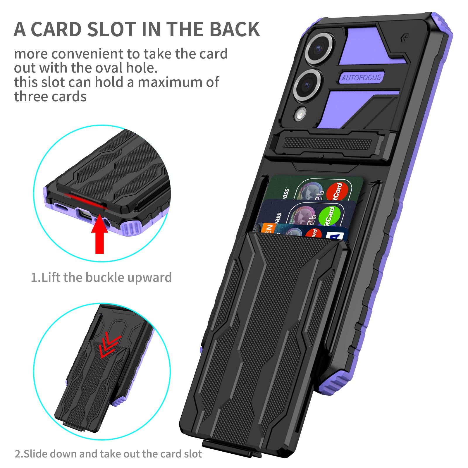 Samsung S25Edge Heavy Duty Kickstand Card Holder Case Shockproof Purple