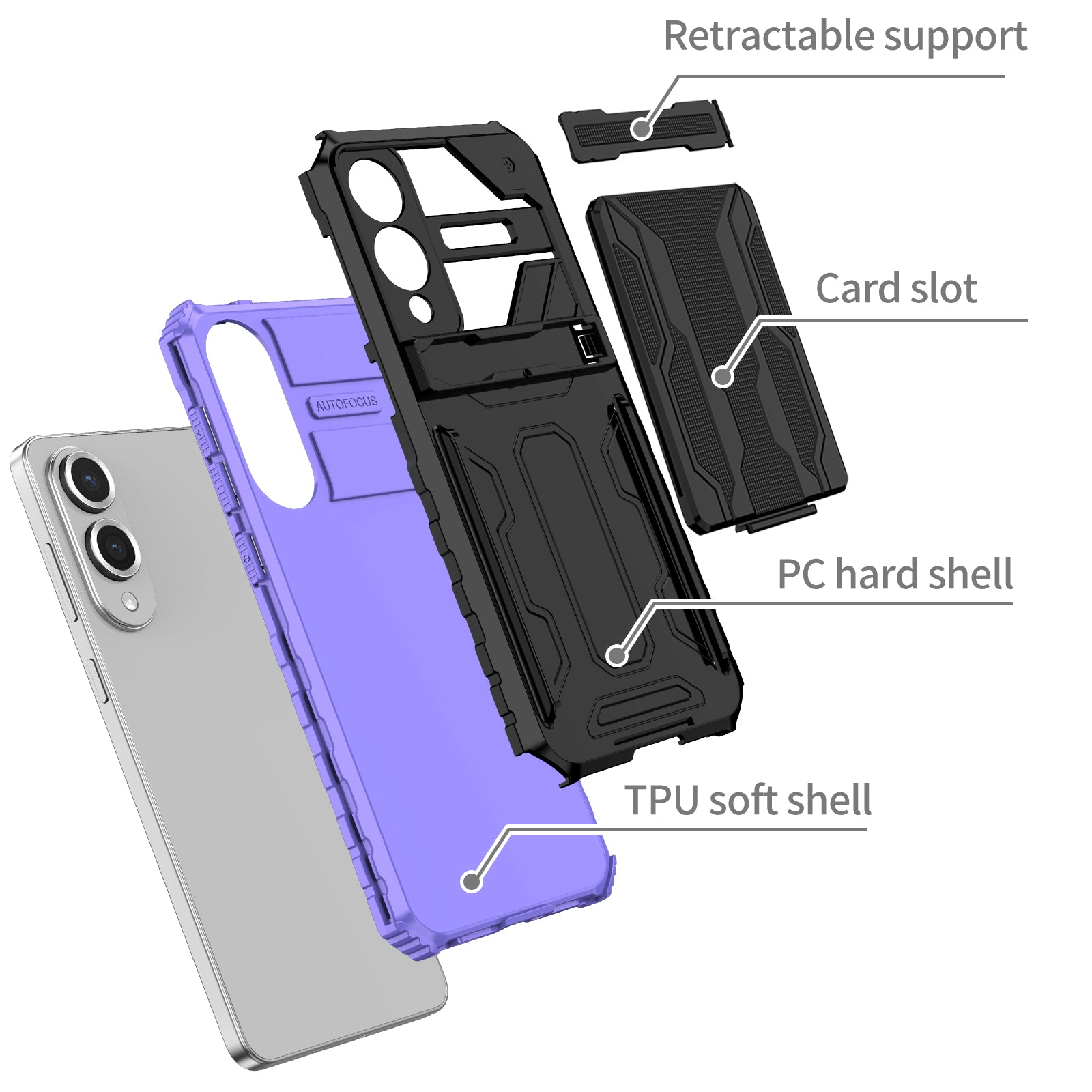Samsung S25Edge Heavy Duty Kickstand Card Holder Case Shockproof Purple