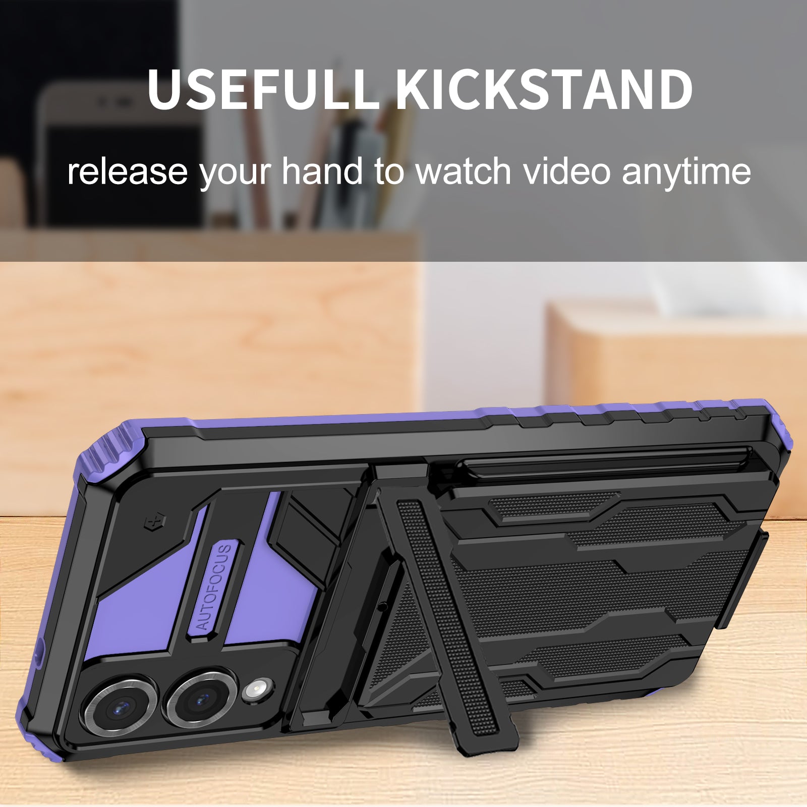 Samsung S25Edge Heavy Duty Kickstand Card Holder Case Shockproof Purple
