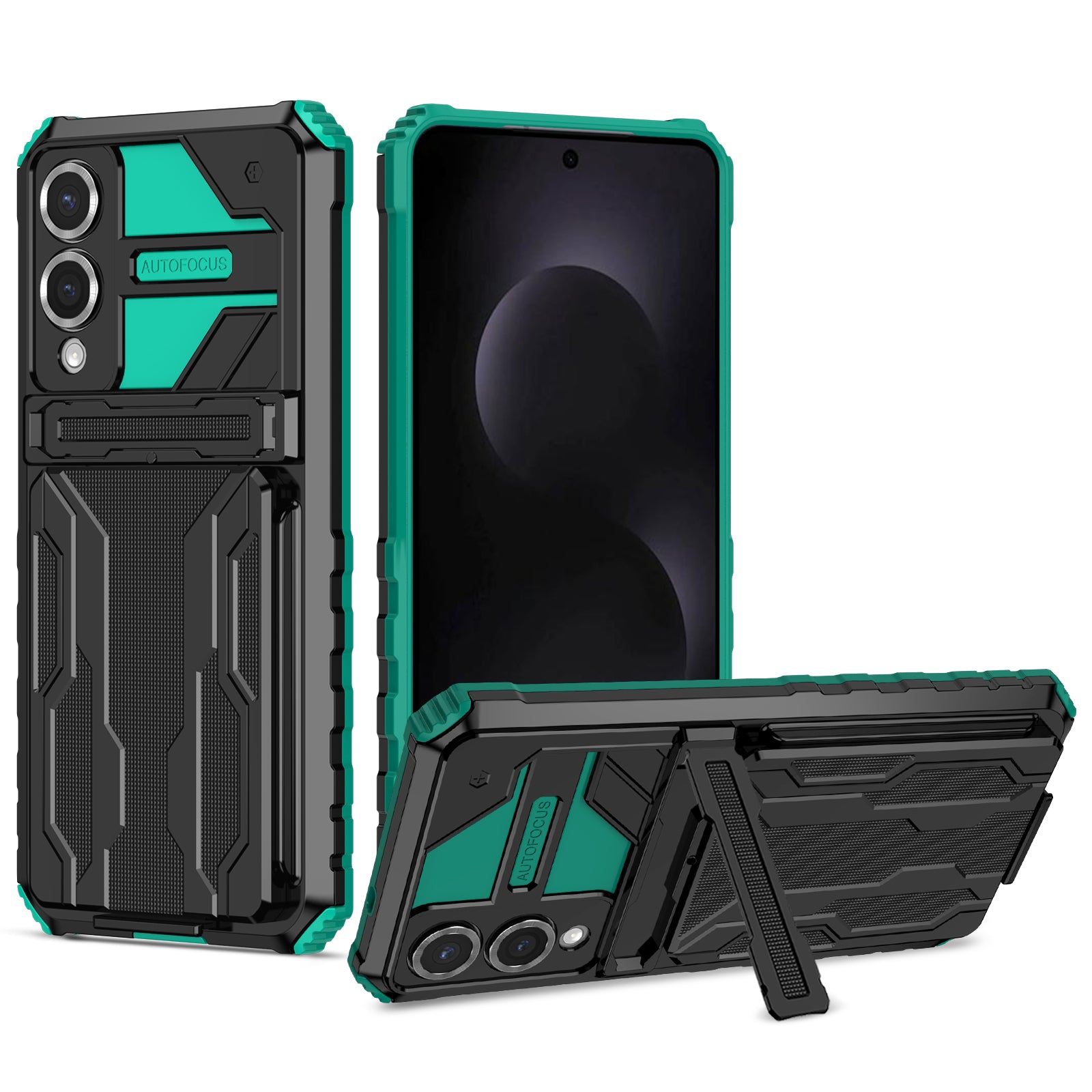 Samsung S25Edge Heavy Duty Kickstand Card Holder Case Shockproof Teal