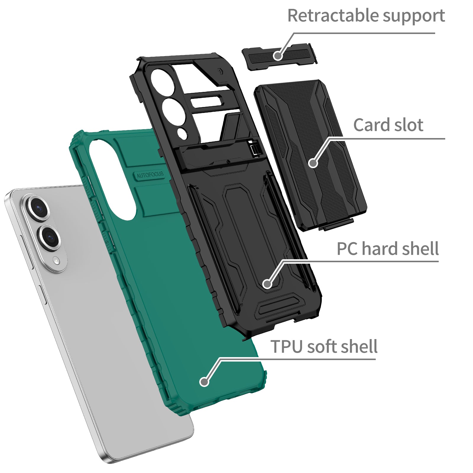 Samsung S25Edge Heavy Duty Kickstand Card Holder Case Shockproof Teal