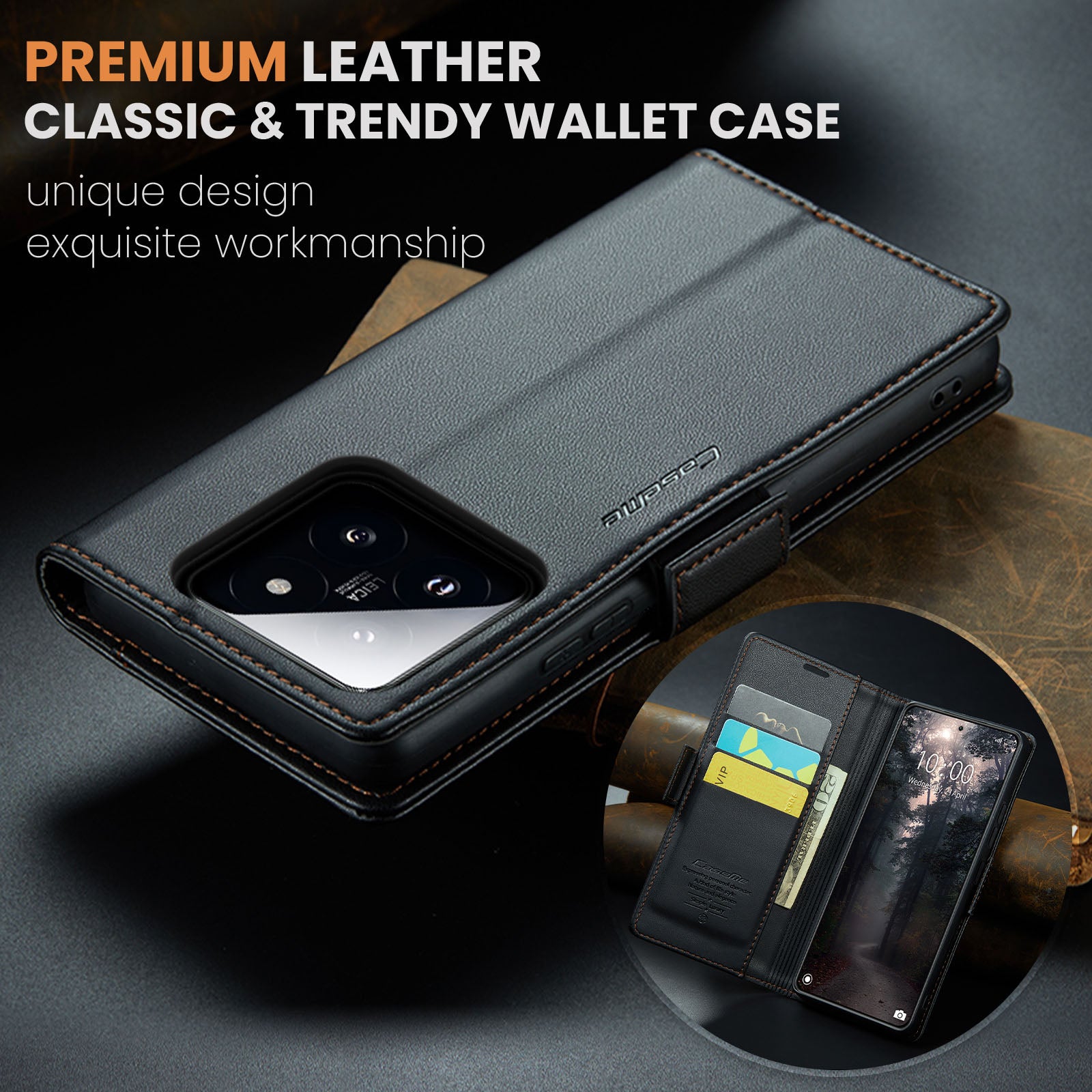 Xiaomi 14 CaseMe 023 Wallet Flip Cover, RFID Protection, Card Holder