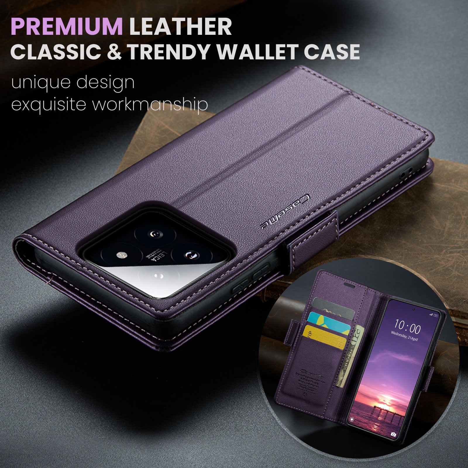Xiaomi 14 CaseMe 023 Wallet Flip Cover, RFID Protection, Card Holder