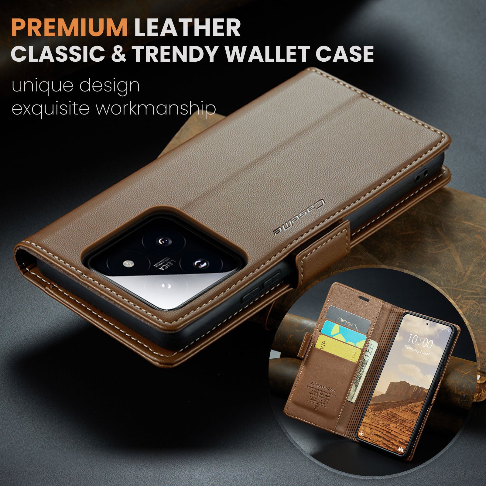 Xiaomi 14 CaseMe 023 Wallet Flip Cover, RFID Protection, Card Holder