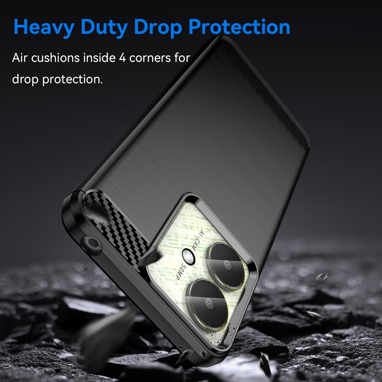 Xiaomi Poco C65 Carbon Fibre TPU Case Slim Shockproof Cover Black