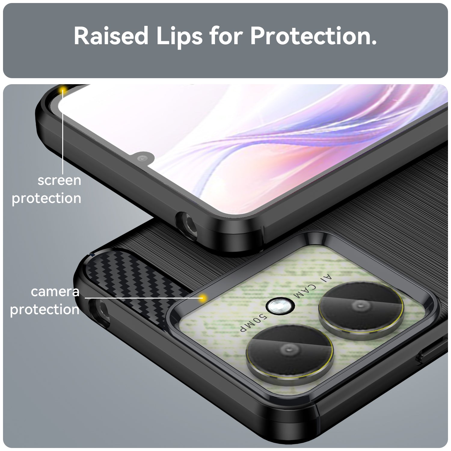 Xiaomi Poco C65 Carbon Fibre TPU Case Slim Shockproof Cover Black